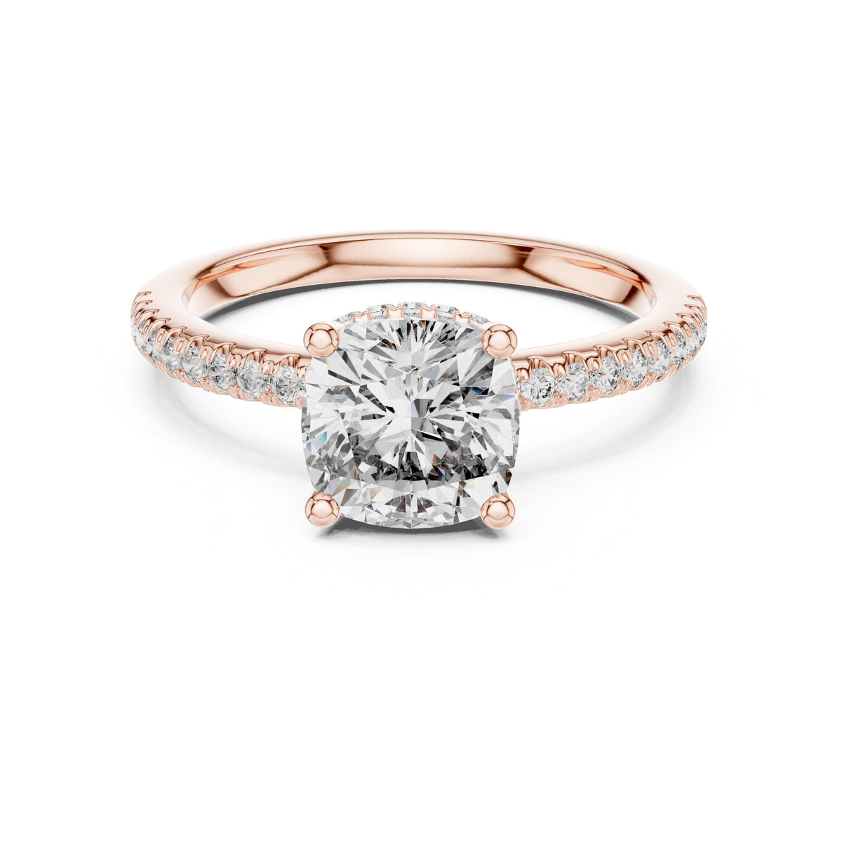 Cushion Cut Engagement Ring with Pavé Band
