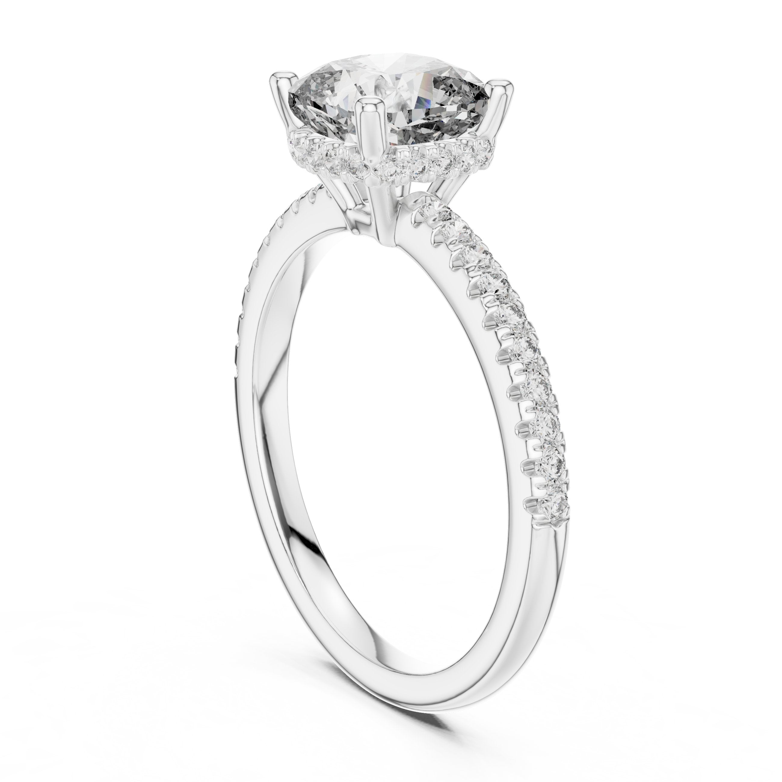 Cushion Cut Engagement Ring with Pavé Band in White Gold - VYKA Diamonds