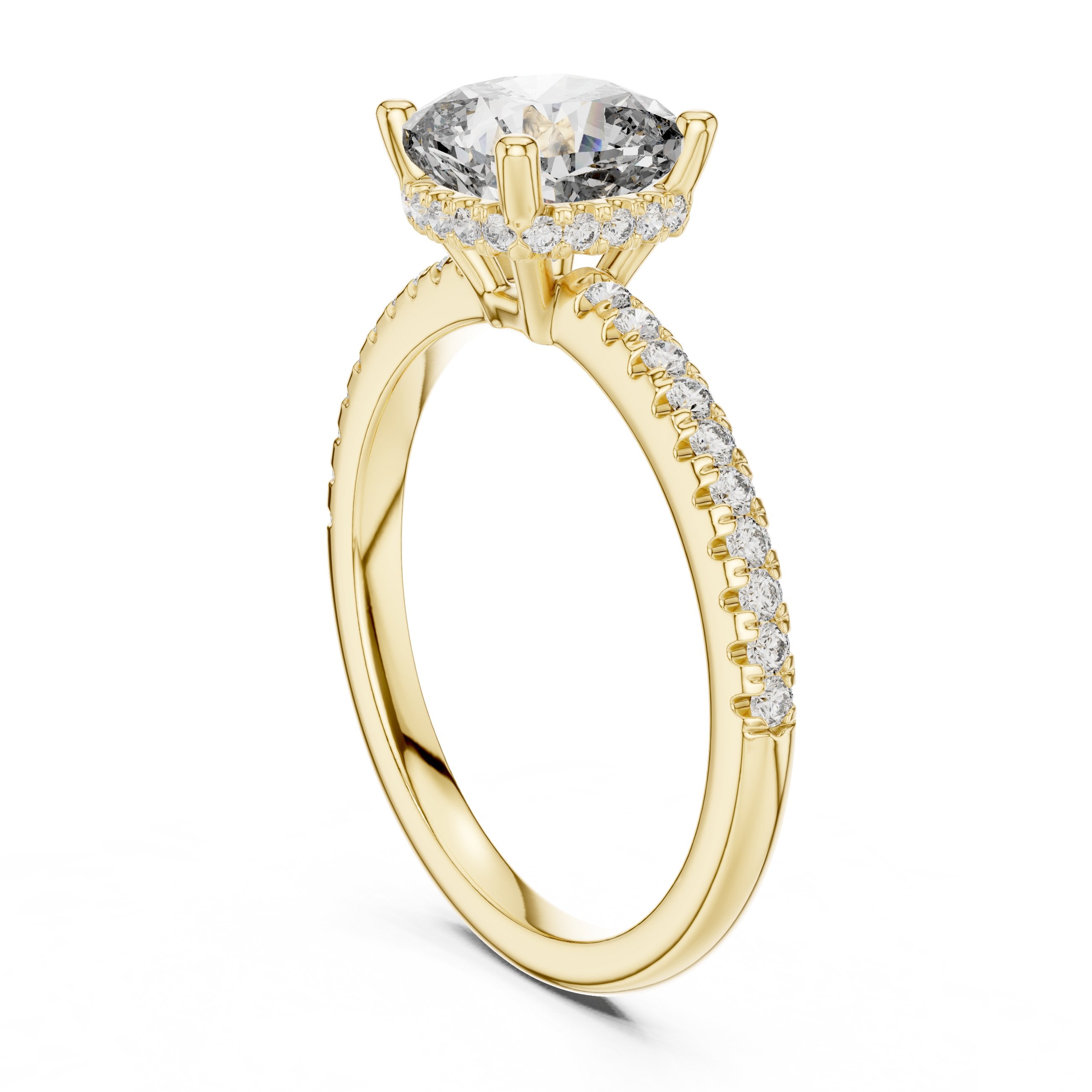 Cushion Cut Engagement Ring with Pavé Band in Yellow Gold - VYKA Diamonds