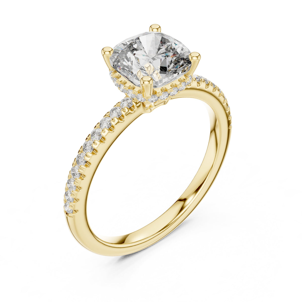 Cushion Cut Engagement Ring with Pavé Band