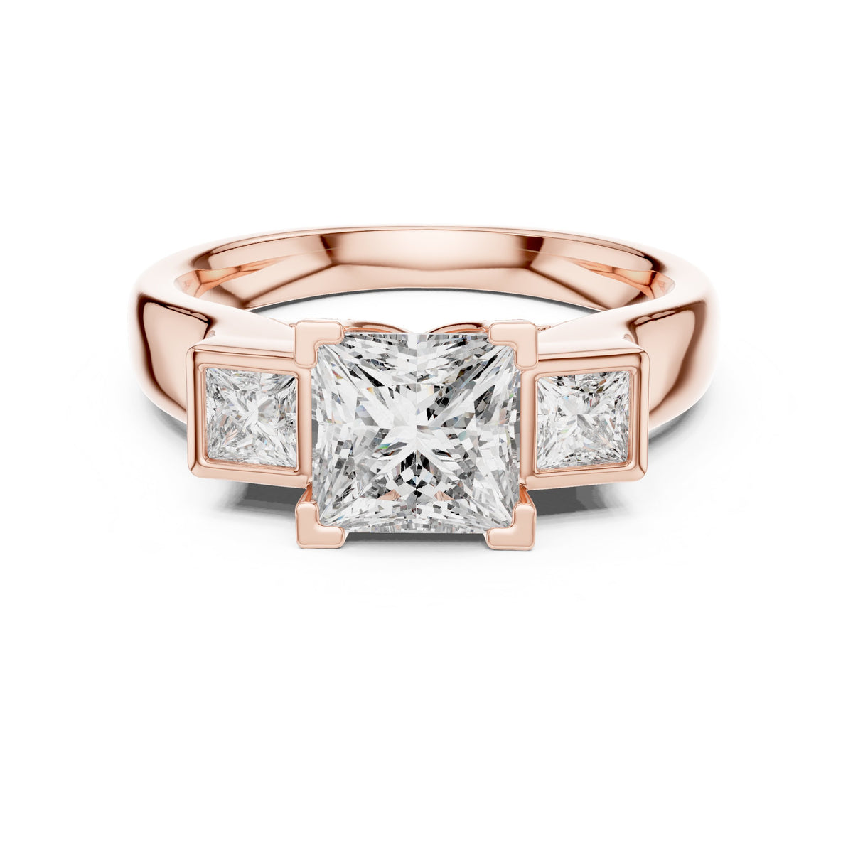 Princess Cut Three Stone Engagement Ring with Channel Set Band