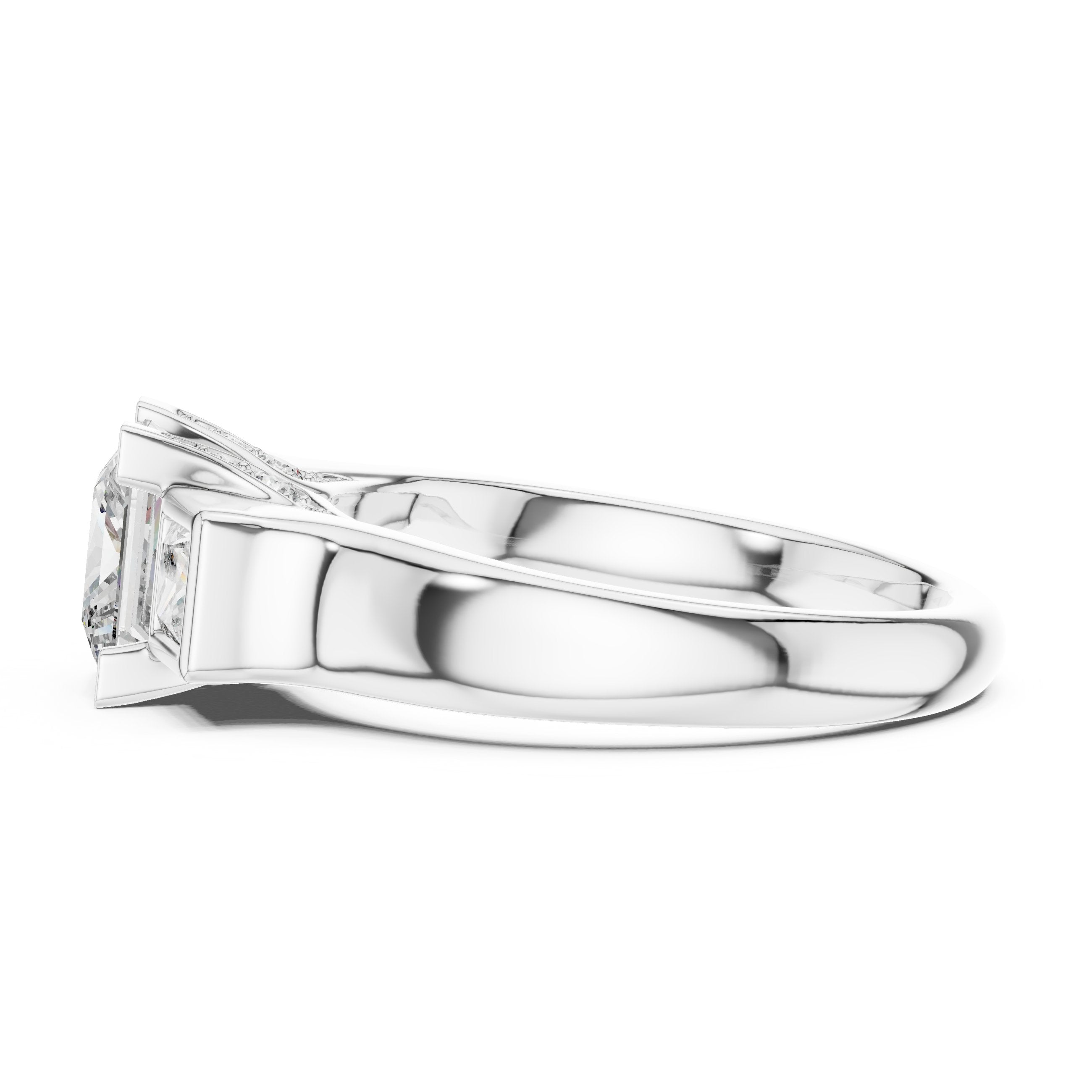 Princess Cut Three Stone Engagement Ring with Channel Set Band in White Gold - VYKA Diamonds