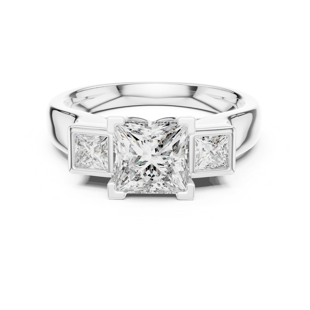 Princess Cut Three Stone Engagement Ring with Channel Set Band