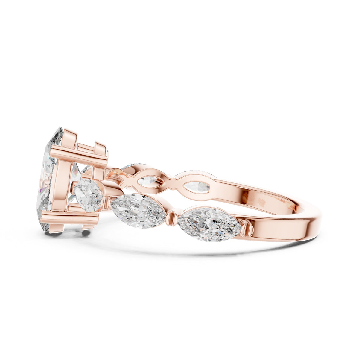 Oval Diamond Engagement Ring with Marquise Side Accents