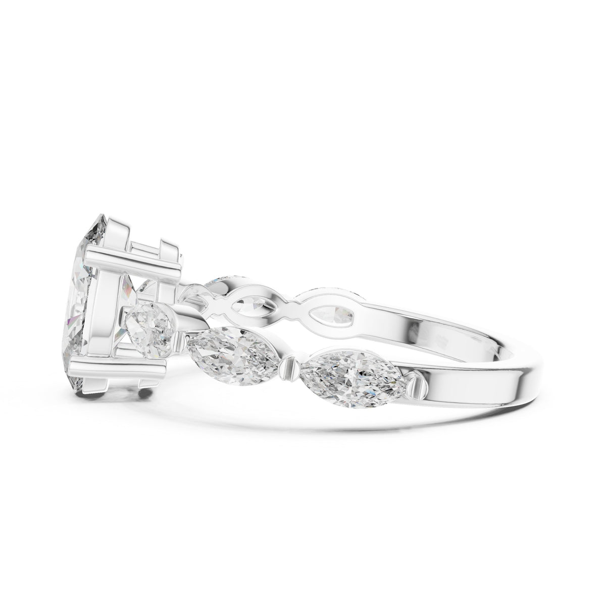 Oval Diamond Engagement Ring with Marquise Side Accents