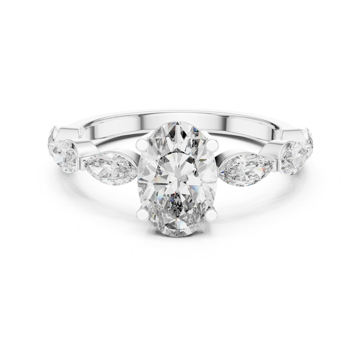 Oval Diamond Engagement Ring with Marquise Side Accents