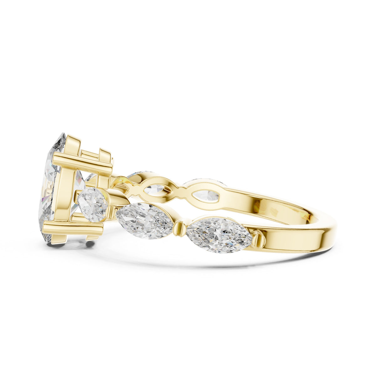 Oval Diamond Engagement Ring with Marquise Side Accents