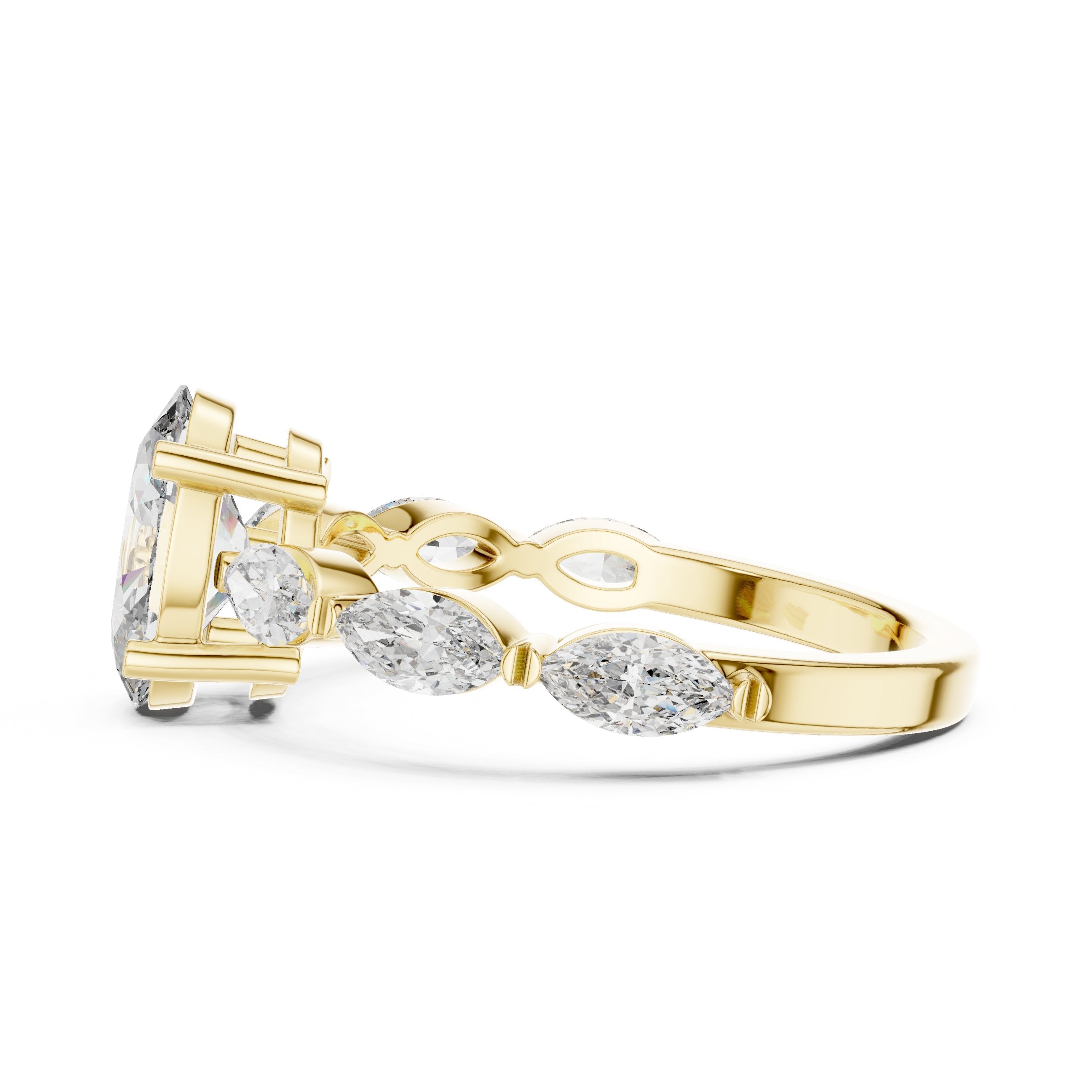 Oval Diamond Engagement Ring with Marquise Side Accents in Yellow Gold - VYKA Diamonds