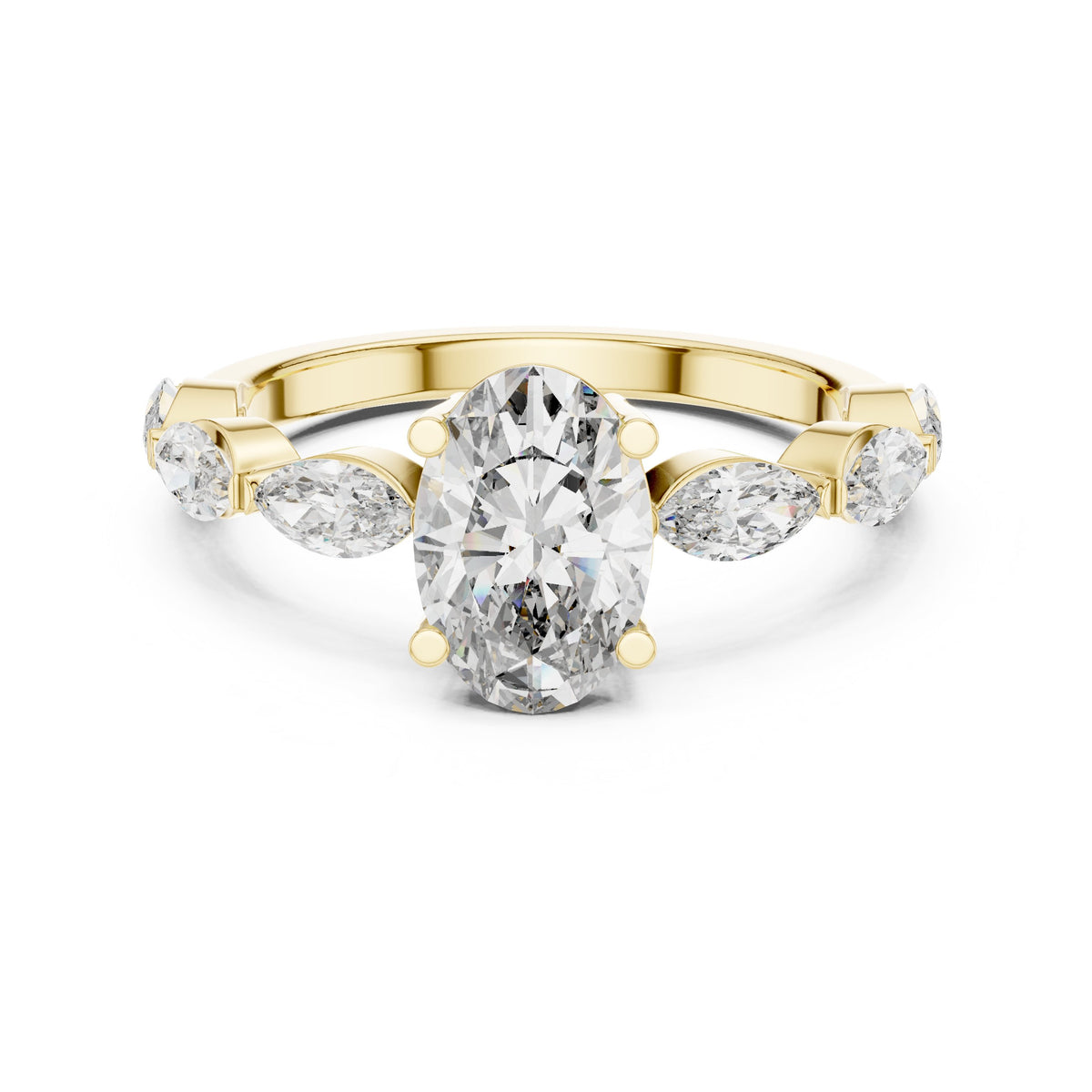 Oval Diamond Engagement Ring with Marquise Side Accents
