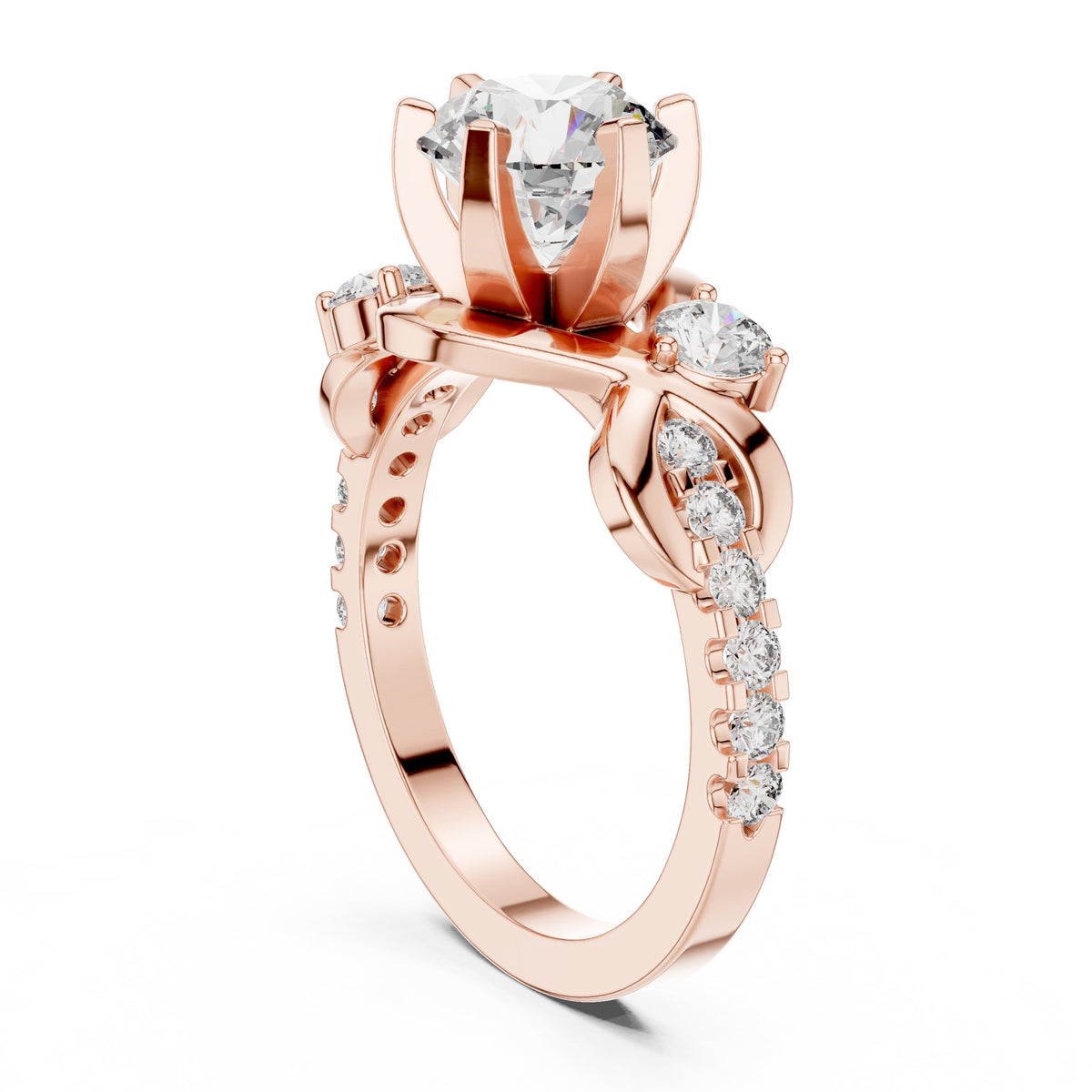 Round Diamond Engagement Ring with Round Side Accents and Pavé Bow Shank