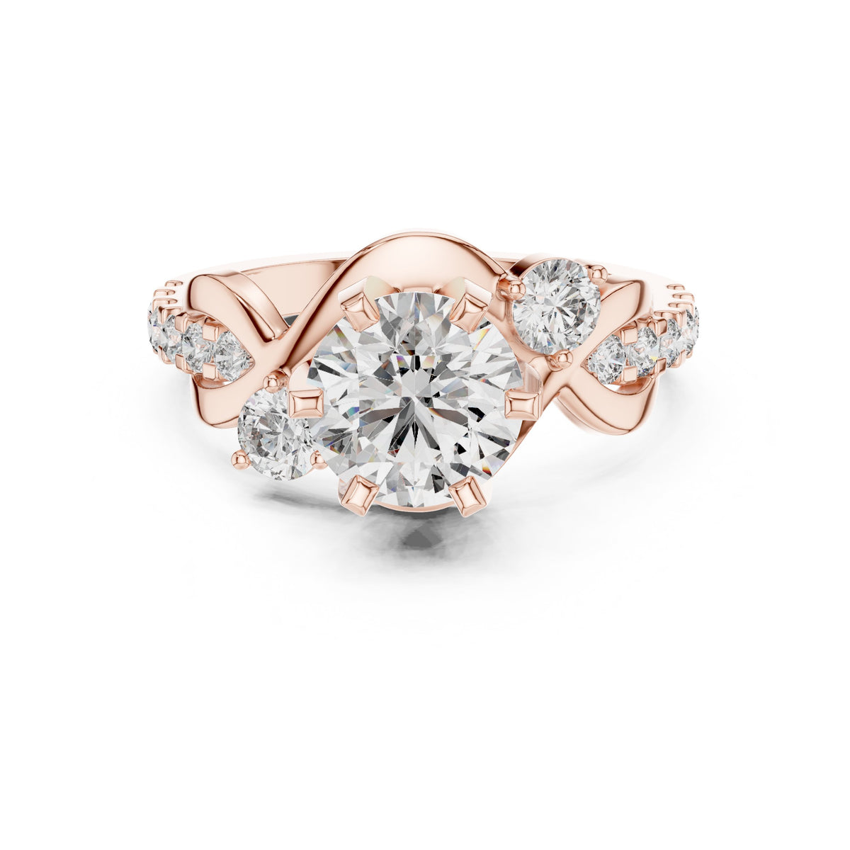 Round Diamond Engagement Ring with Round Side Accents and Pavé Bow Shank