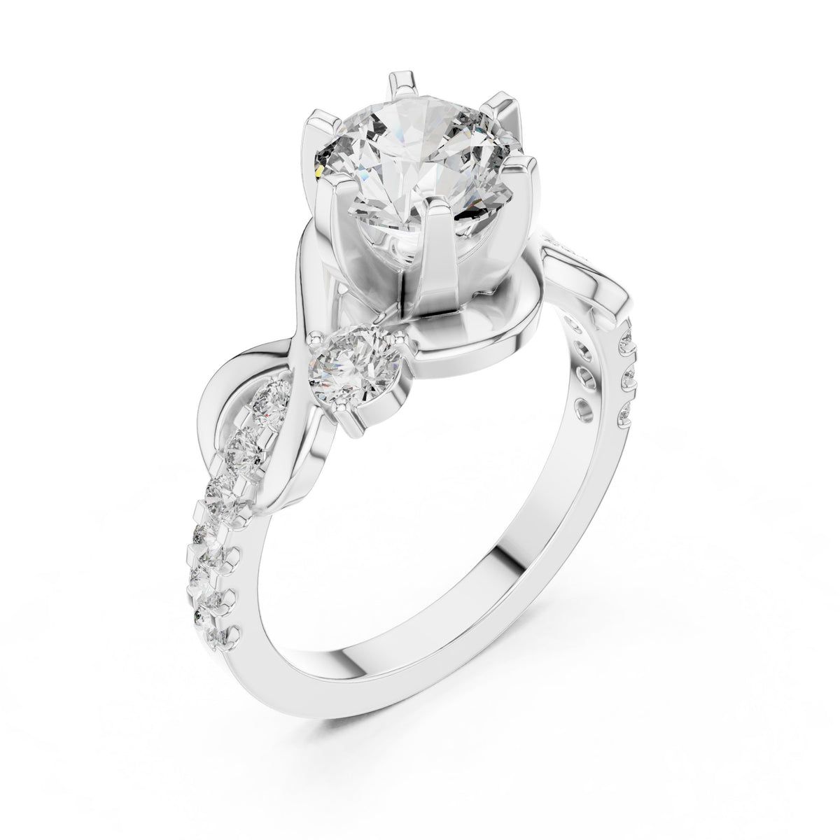 Round Diamond Engagement Ring with Round Side Accents and Pavé Bow Shank