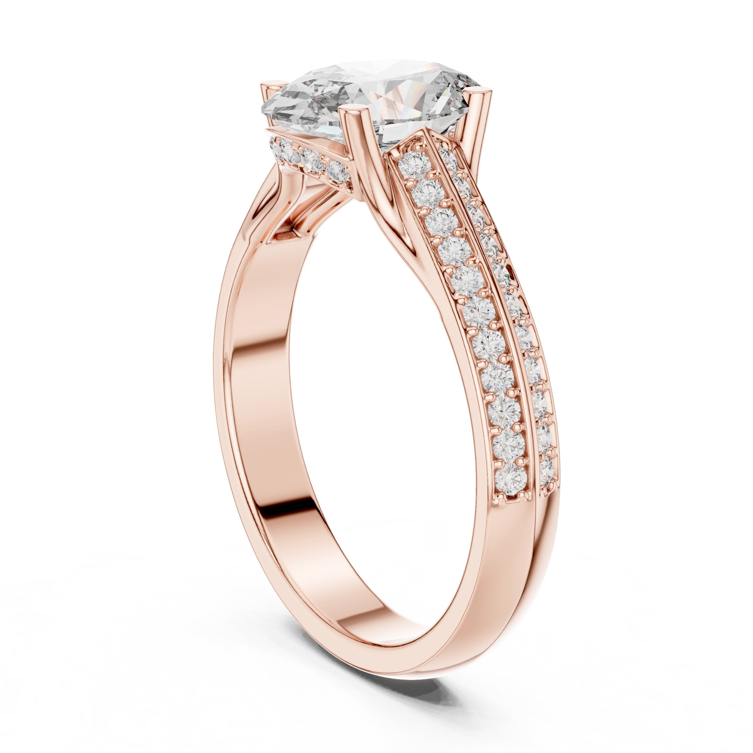 Oval Diamond Engagement Ring with Double Band Split Shank Pavé in Rose Gold - VYKA Diamonds