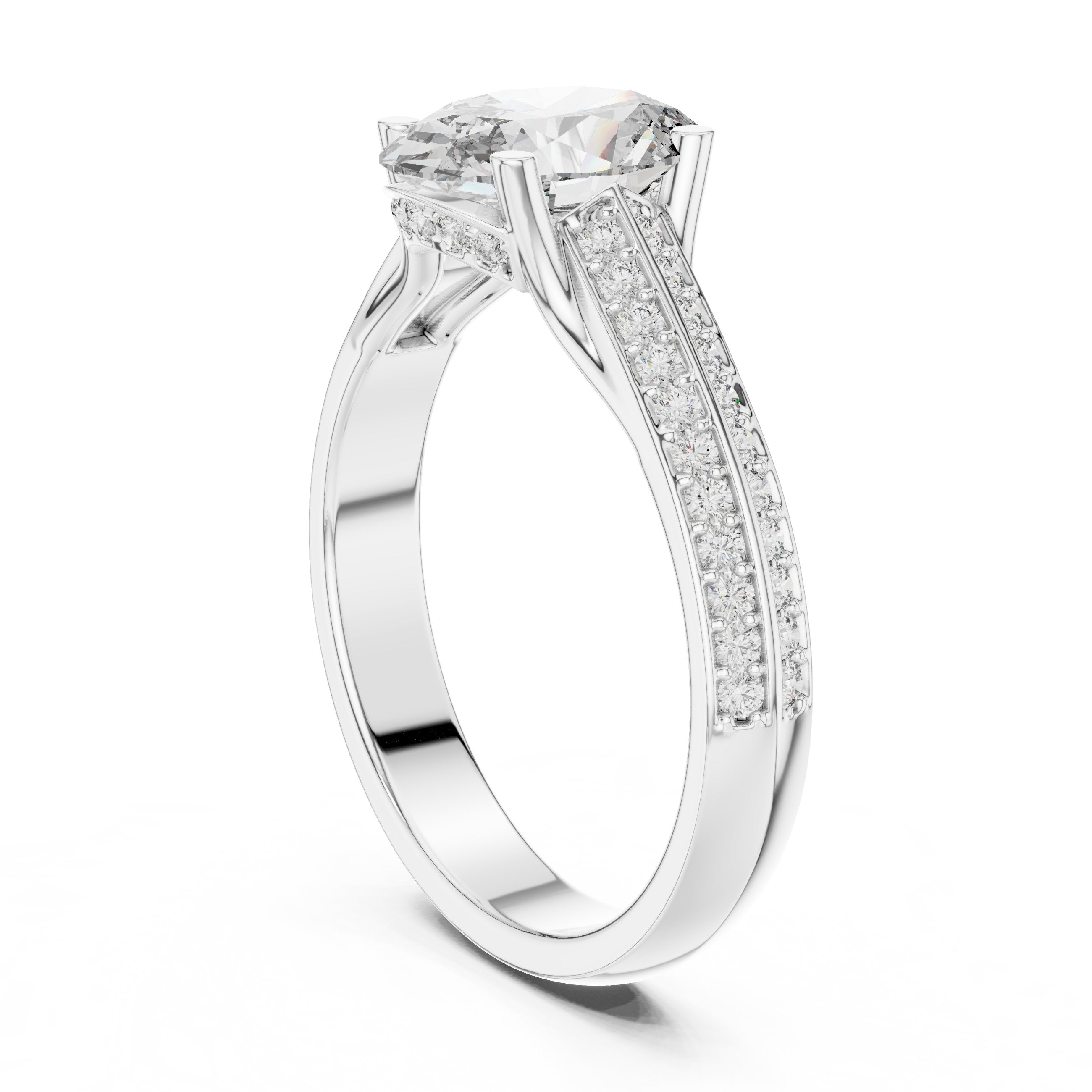 Oval Diamond Engagement Ring with Double Band Split Shank Pavé in White Gold - VYKA Diamonds