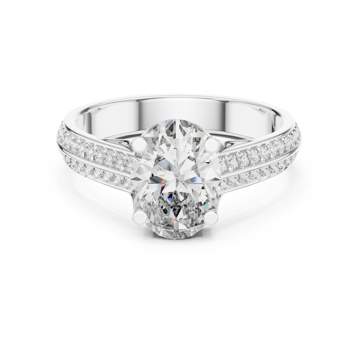 Oval Diamond Engagement Ring with Double Band Split Shank Pavé