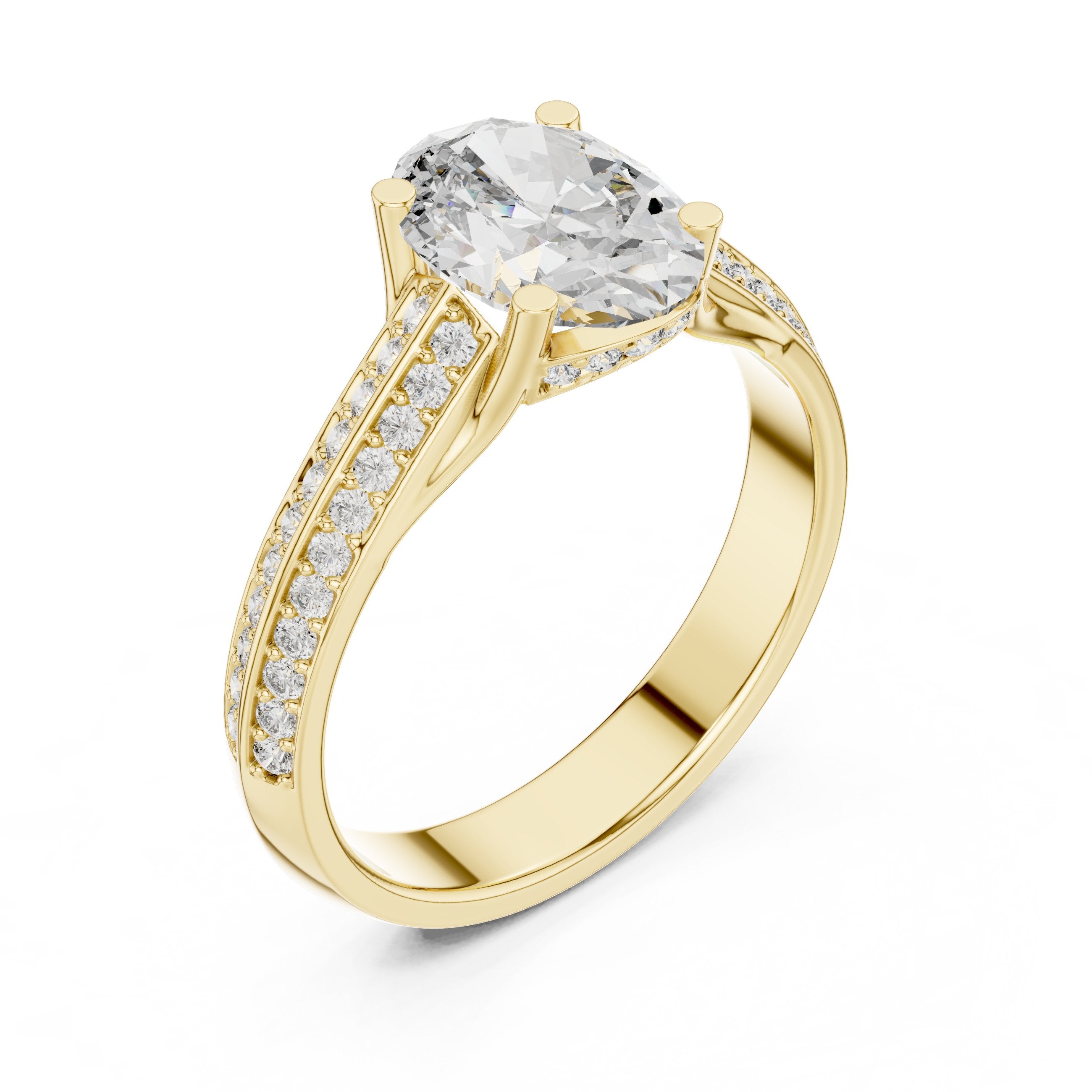 Oval Diamond Engagement Ring with Double Band Split Shank Pavé in Yellow Gold - VYKA Diamonds