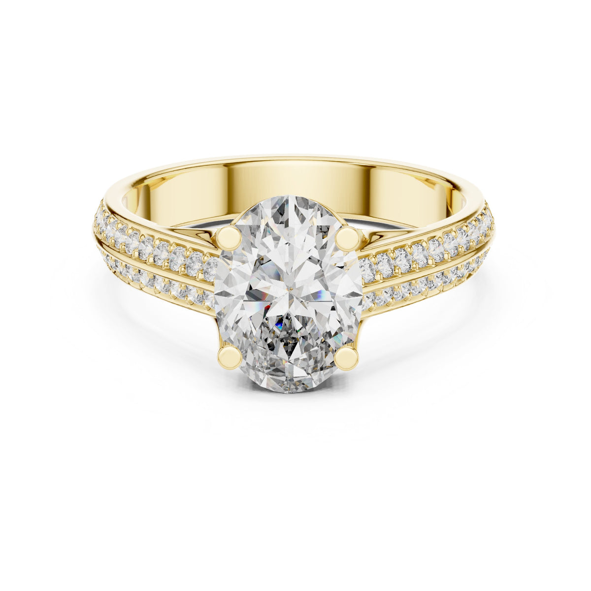 Oval Diamond Engagement Ring with Double Band Split Shank Pavé