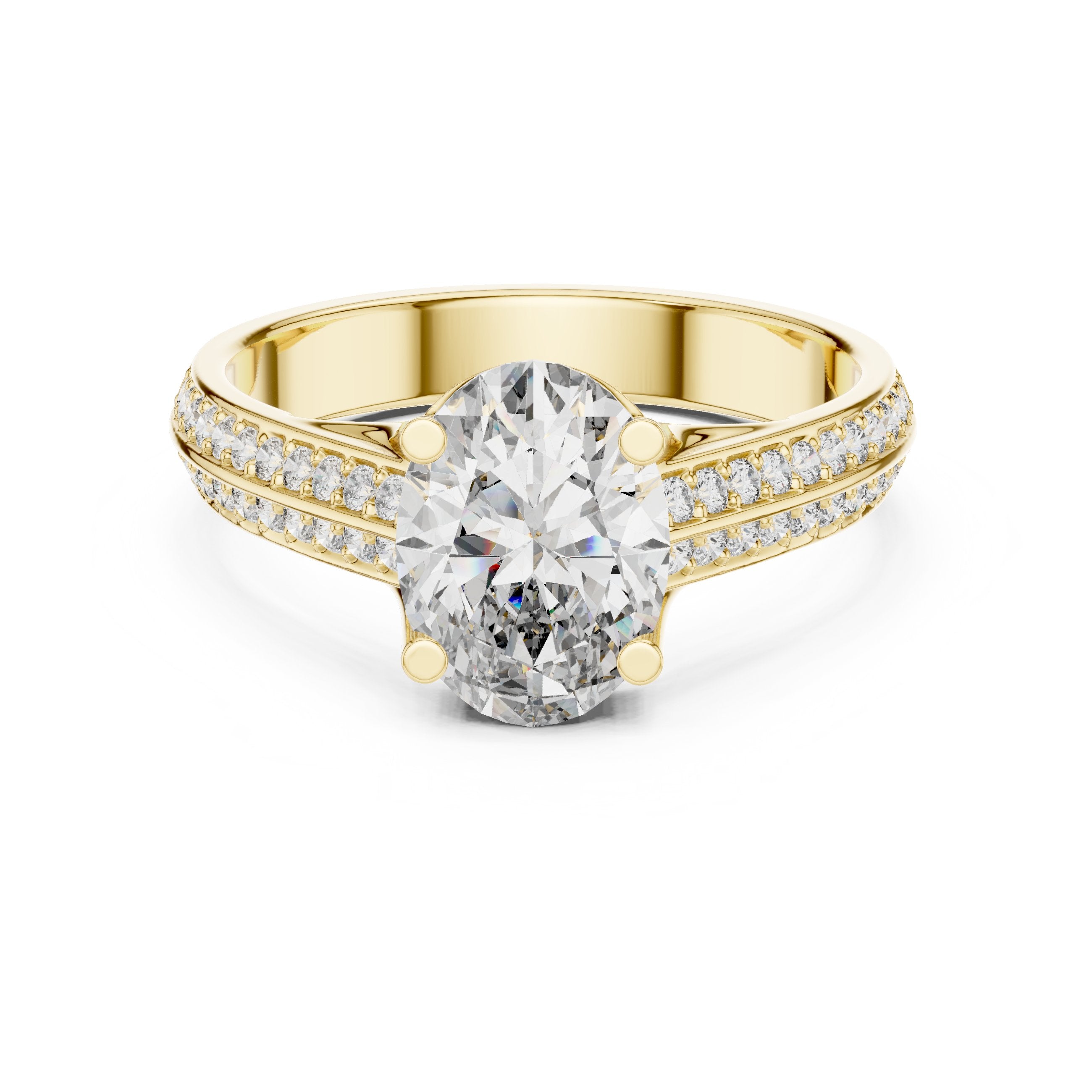 Oval Diamond Engagement Ring with Double Band Split Shank Pavé in Yellow Gold - VYKA Diamonds