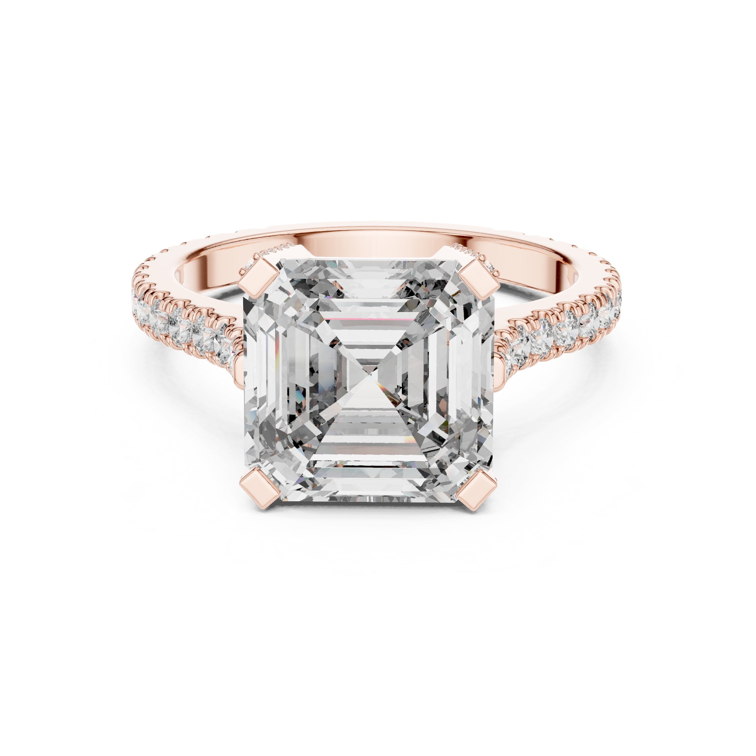 Asscher Cut Engagement Ring with Pavé Band in Rose Gold - VYKA Diamonds