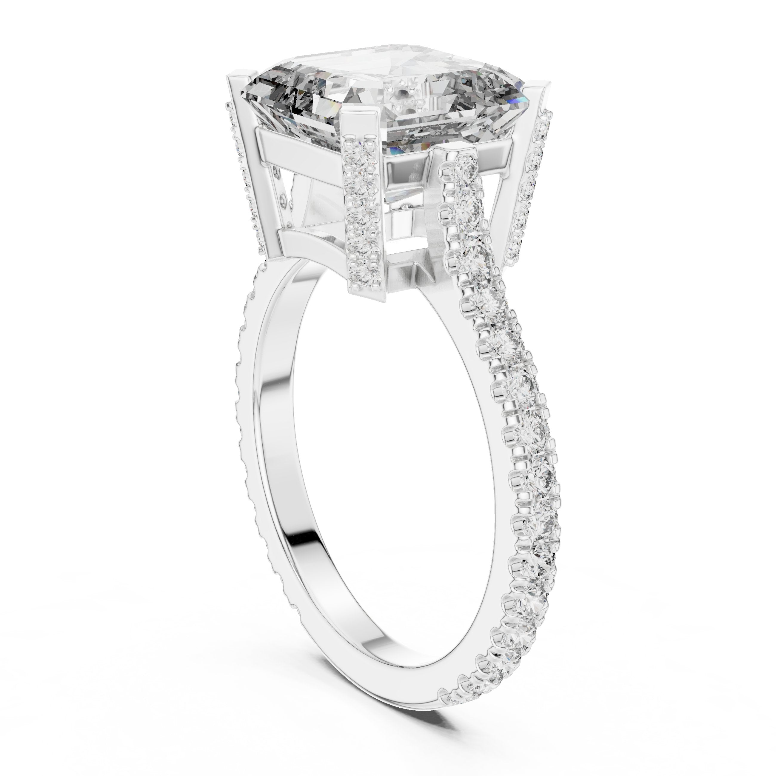 Asscher Cut Engagement Ring with Pavé Band in White Gold - VYKA Diamonds