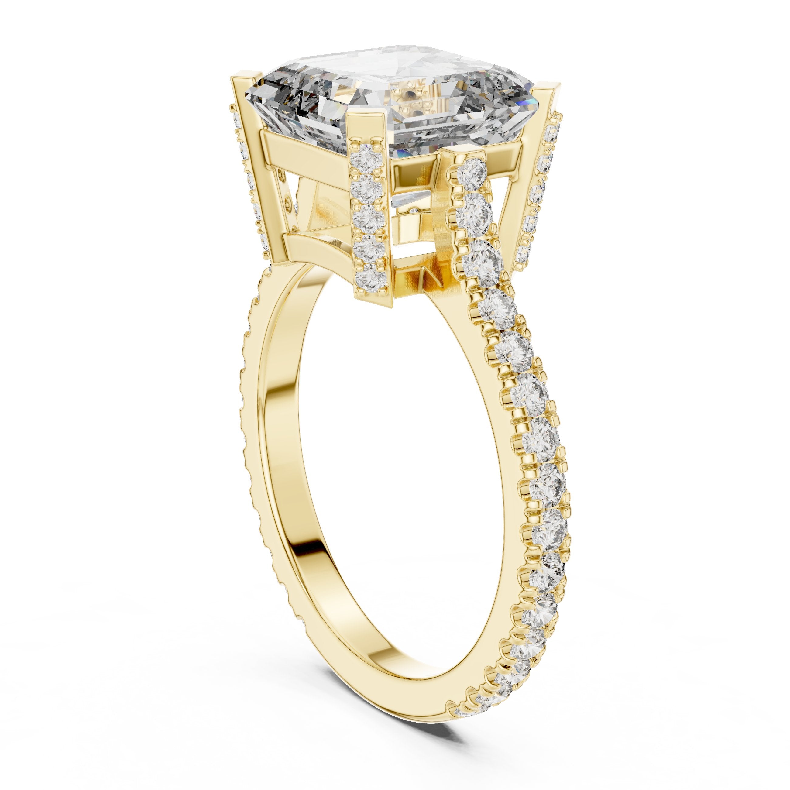 Asscher Cut Engagement Ring with Pavé Band in Yellow Gold - VYKA Diamonds
