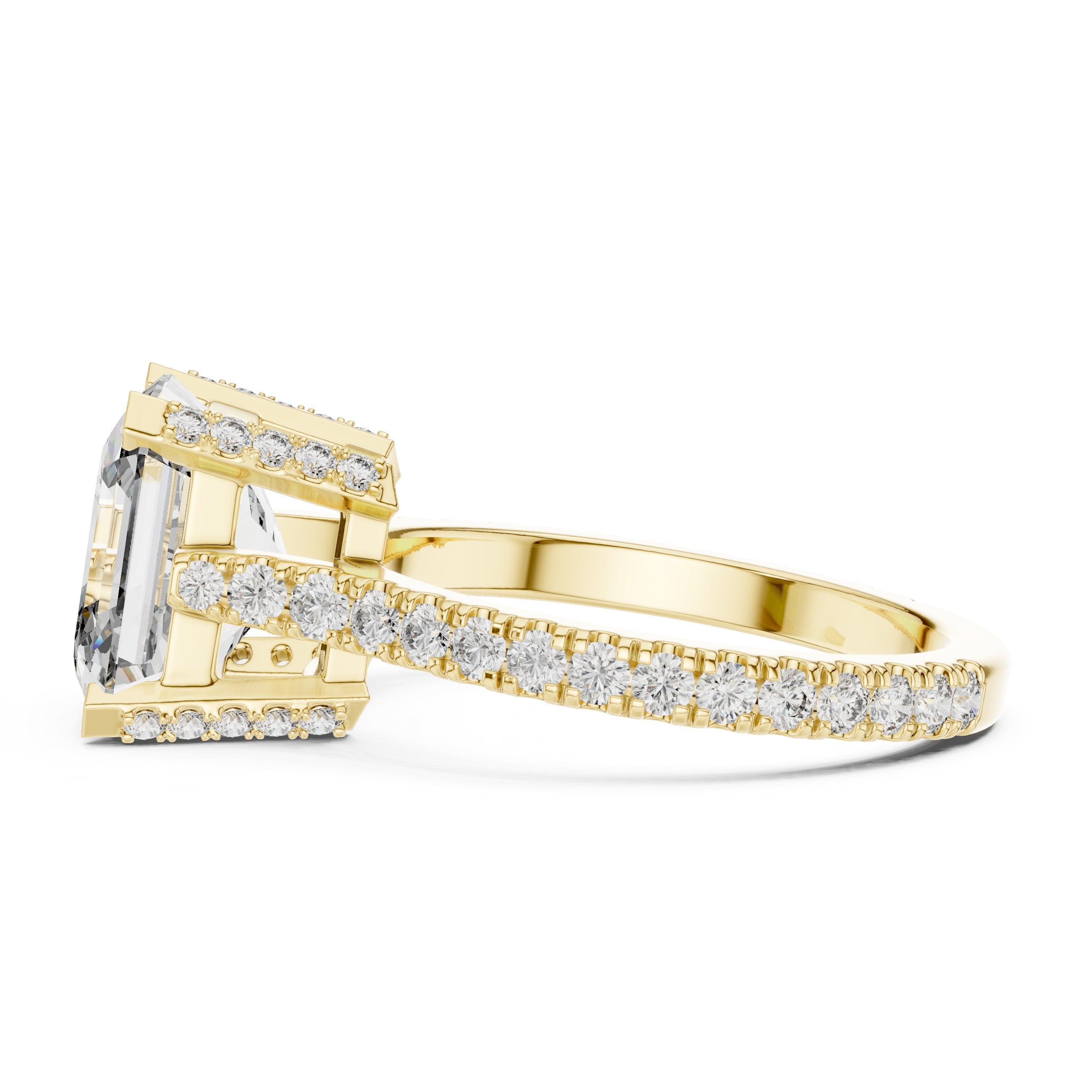 Asscher Cut Engagement Ring with Pavé Band in Yellow Gold - VYKA Diamonds