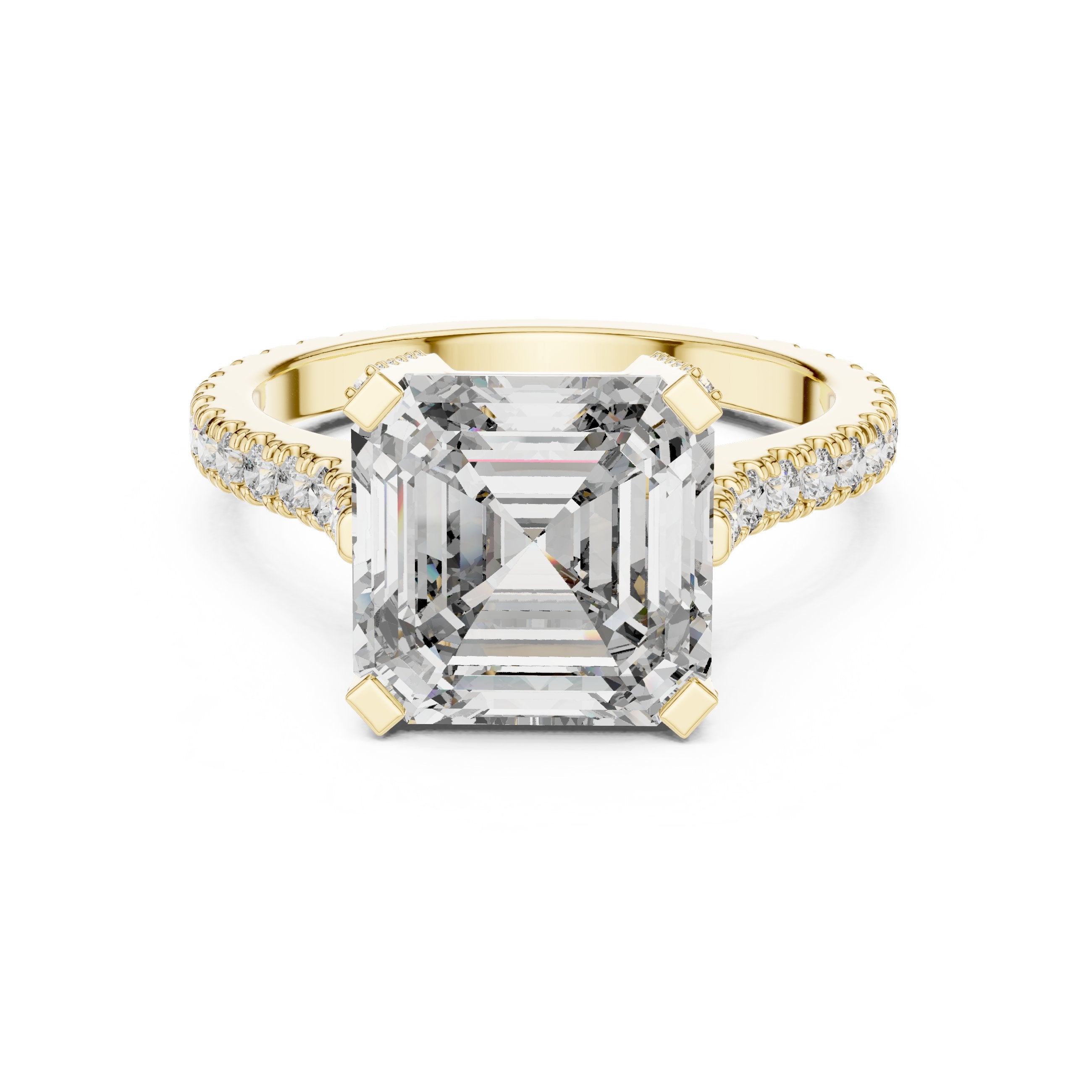 Asscher Cut Engagement Ring with Pavé Band in Yellow Gold - VYKA Diamonds
