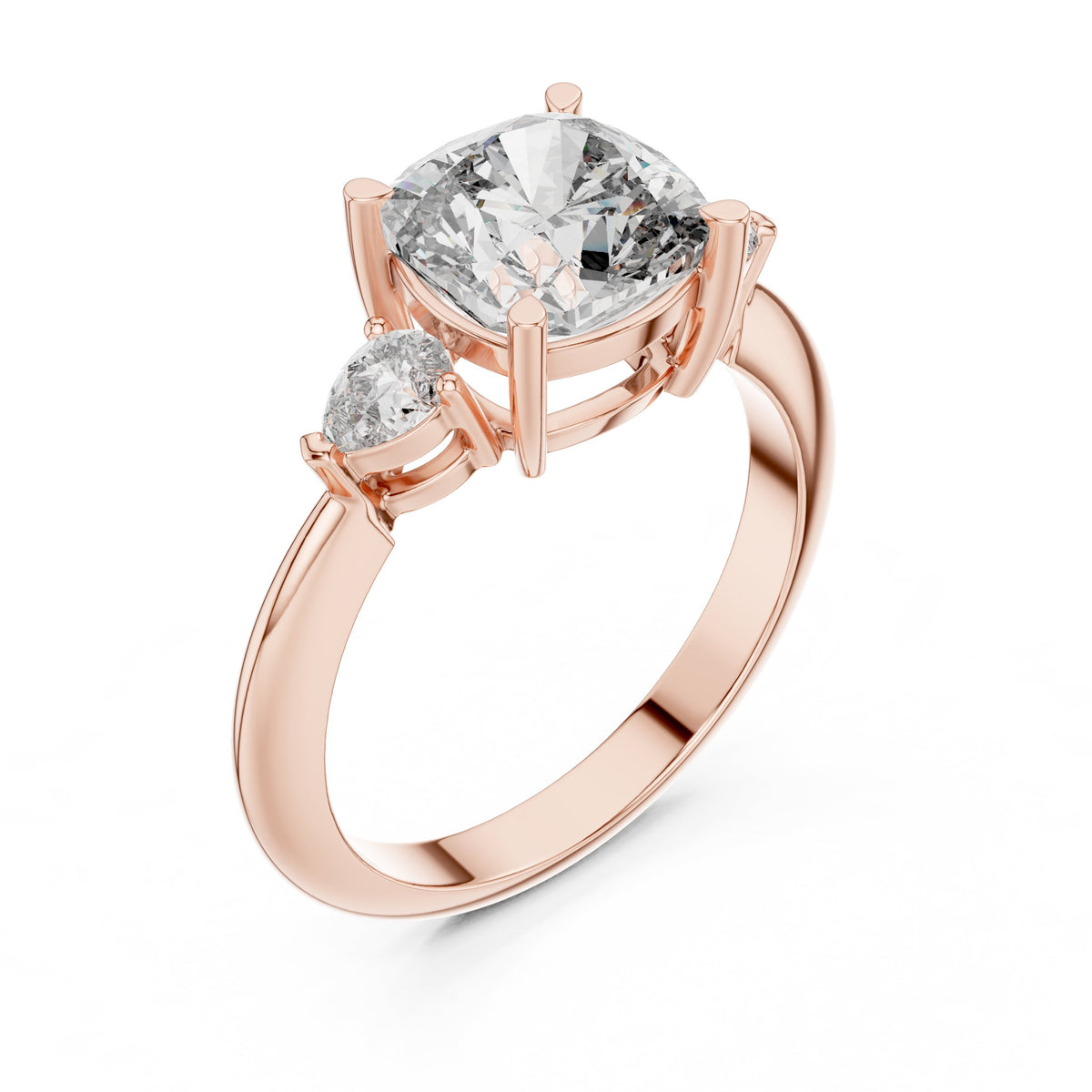 Cushion Cut Three Stone Engagement Ring with Pear Sides