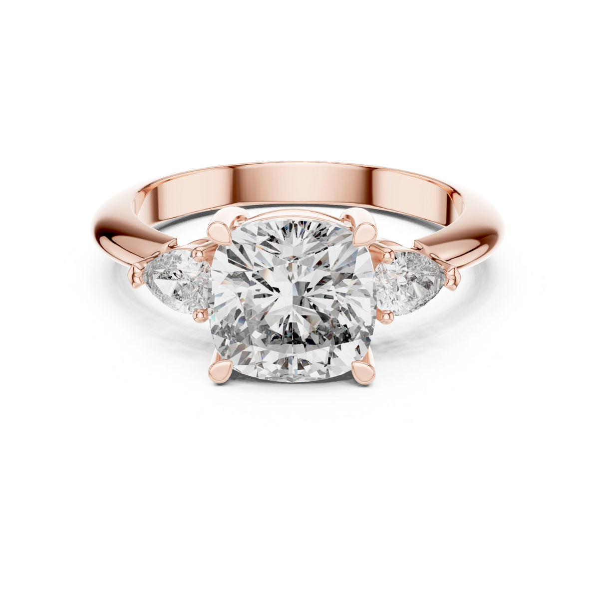 Cushion Cut Three Stone Engagement Ring with Pear Sides