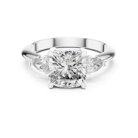 Cushion Cut Three Stone Engagement Ring with Pear Sides