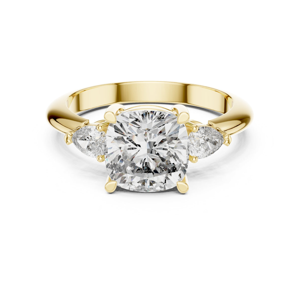 Cushion Cut Three Stone Engagement Ring with Pear Sides
