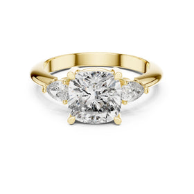 Cushion Cut Three Stone Engagement Ring with Pear Sides