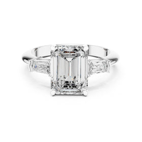 Emerald Cut Three Stone Engagement Ring with Tapered Baguette Sides