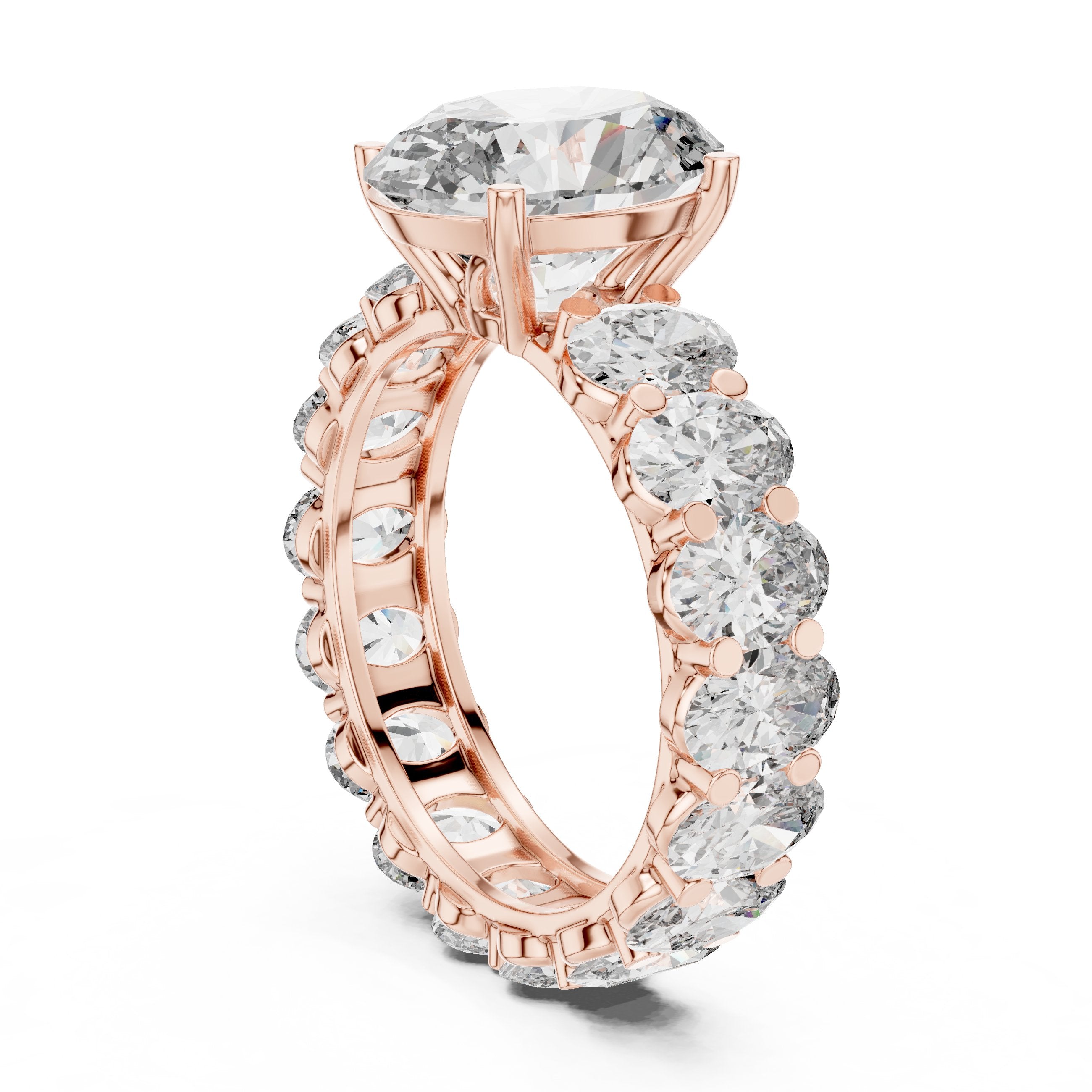 Oval Diamond Engagement Ring with Oval Side Stone Halo Band in Rose Gold - VYKA Diamonds