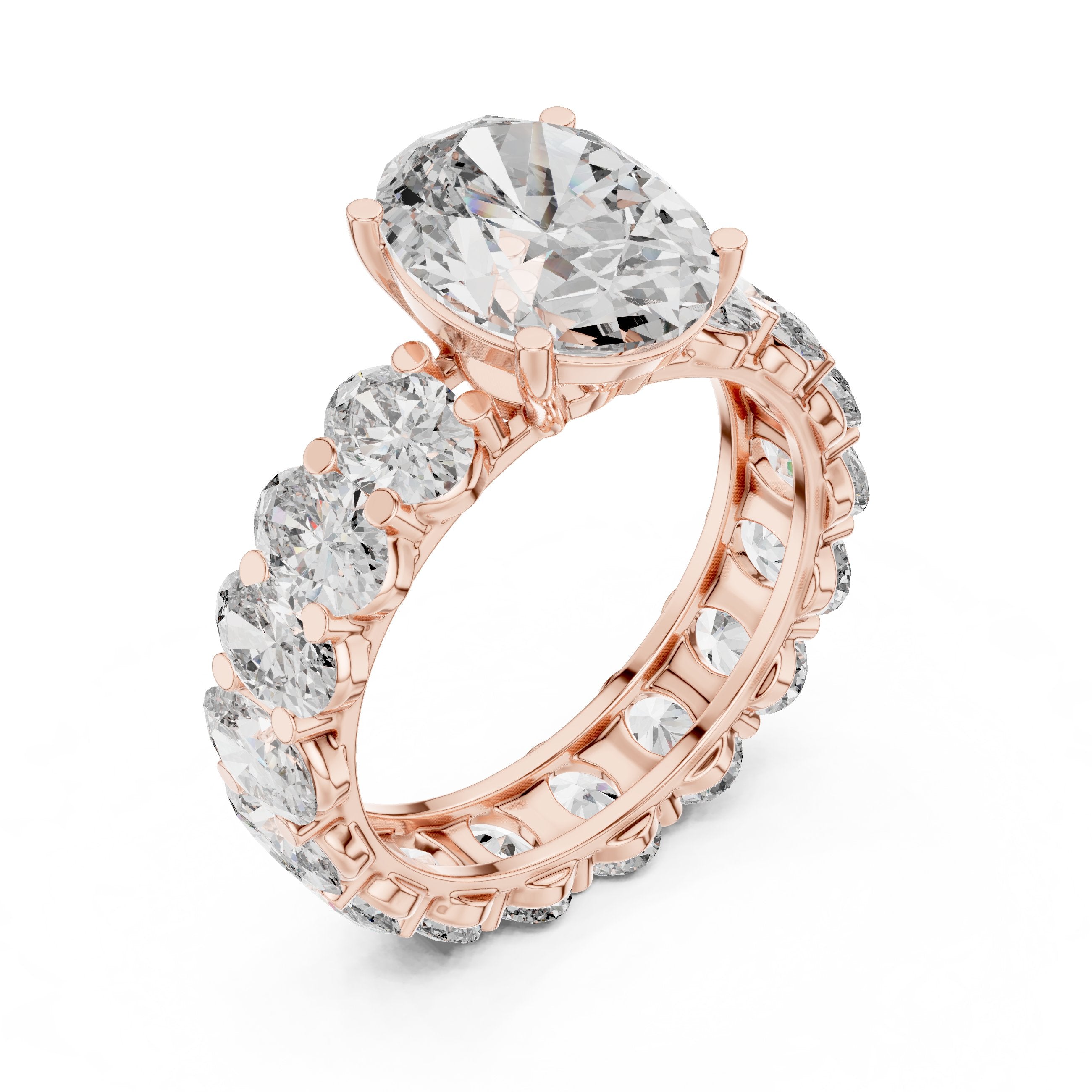 Oval Diamond Engagement Ring with Oval Side Stone Halo Band in Rose Gold - VYKA Diamonds