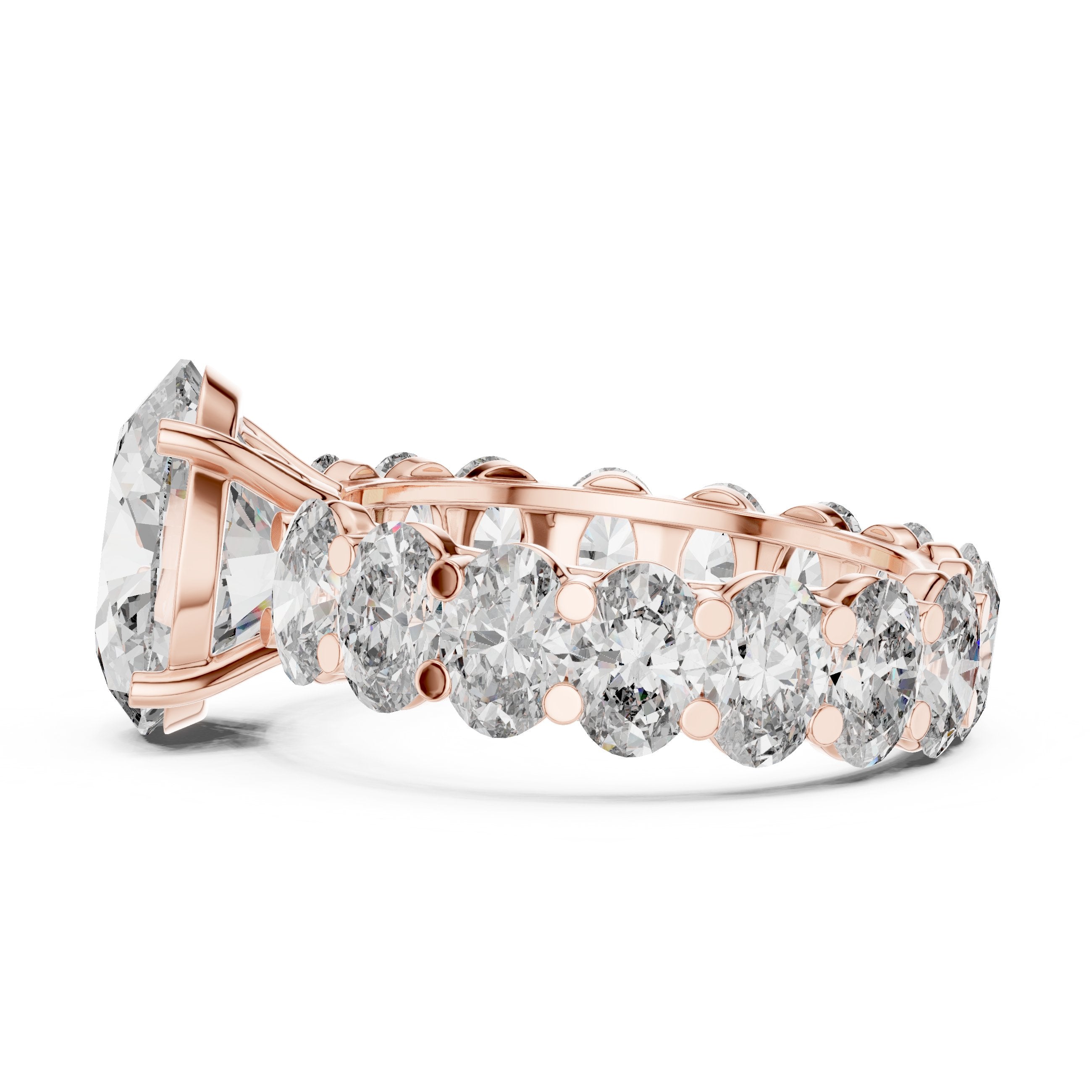 Oval Diamond Engagement Ring with Oval Side Stone Halo Band in Rose Gold - VYKA Diamonds
