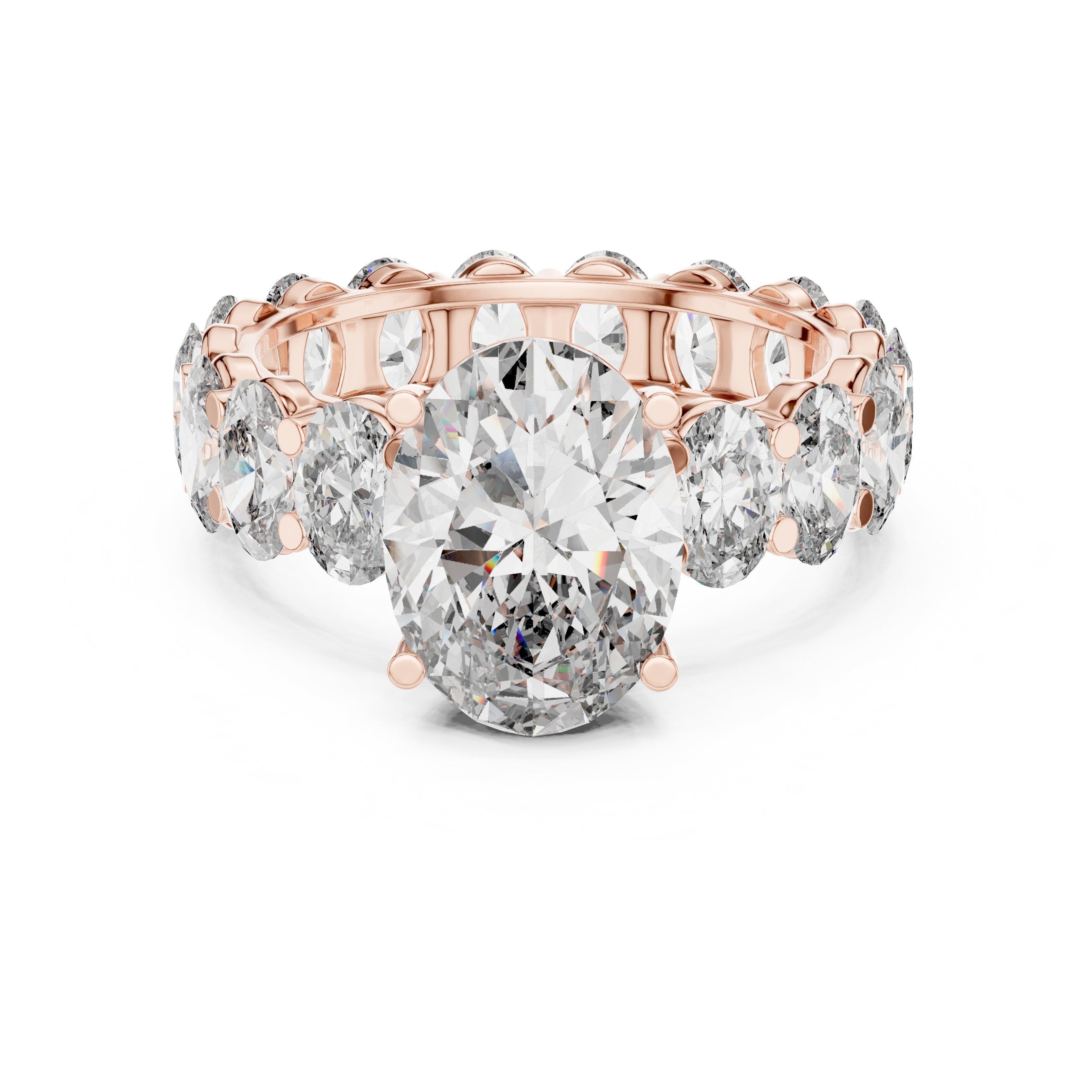 Oval Diamond Engagement Ring with Oval Side Stone Halo Band in Rose Gold - VYKA Diamonds