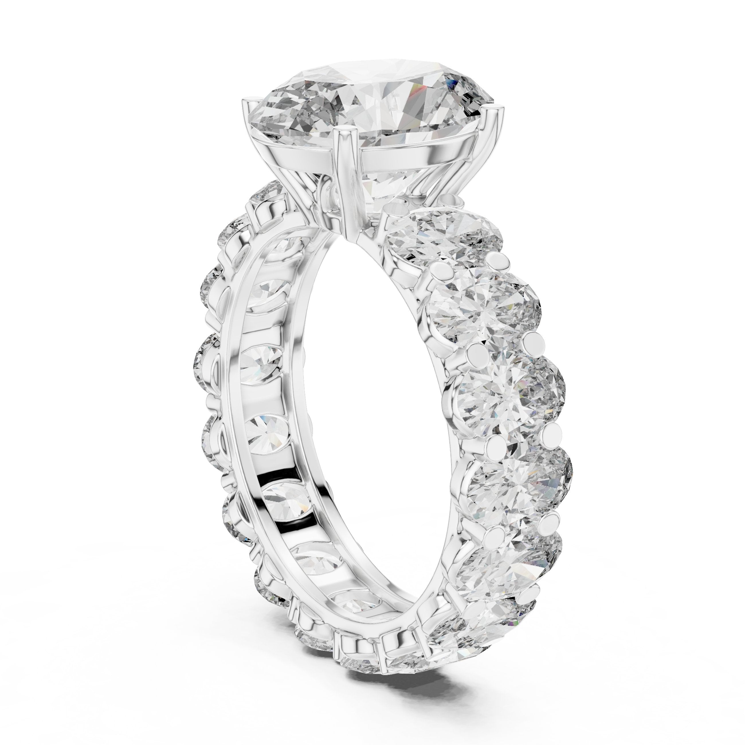 Oval Diamond Engagement Ring with Oval Side Stone Halo Band in White Gold - VYKA Diamonds