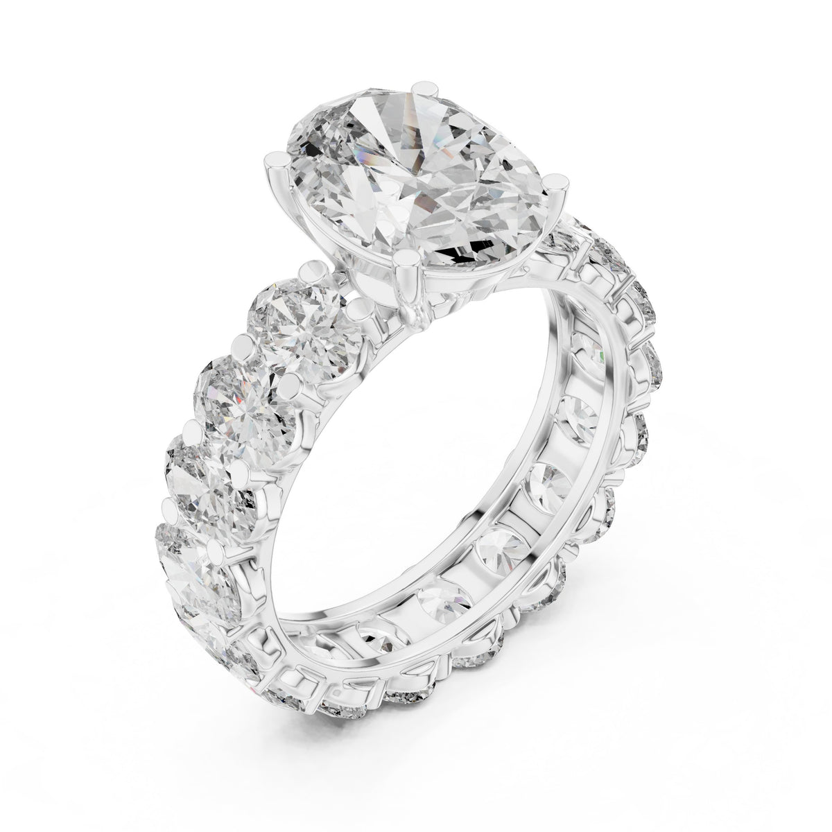 Oval Diamond Engagement Ring with Oval Side Stone Halo Band