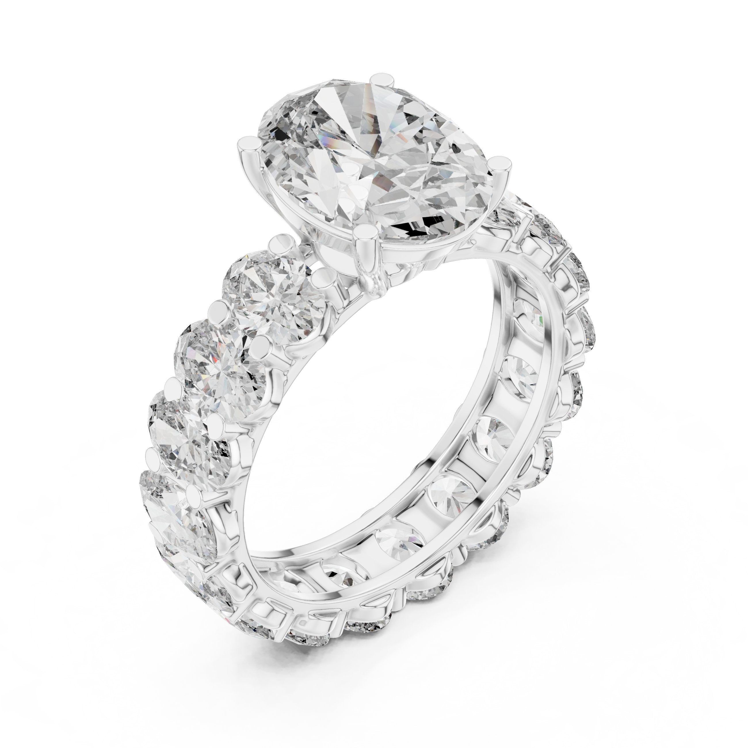 Oval Diamond Engagement Ring with Oval Side Stone Halo Band in White Gold - VYKA Diamonds