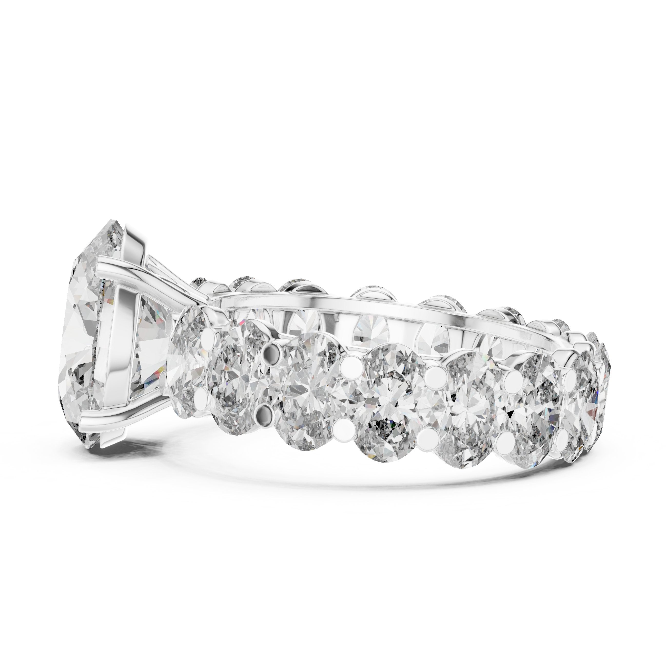 Oval Diamond Engagement Ring with Oval Side Stone Halo Band in White Gold - VYKA Diamonds
