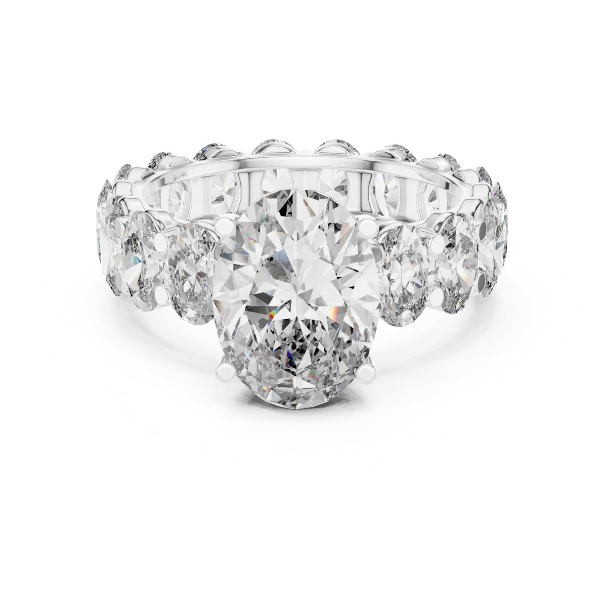 Oval Diamond Engagement Ring with Oval Side Stone Halo Band