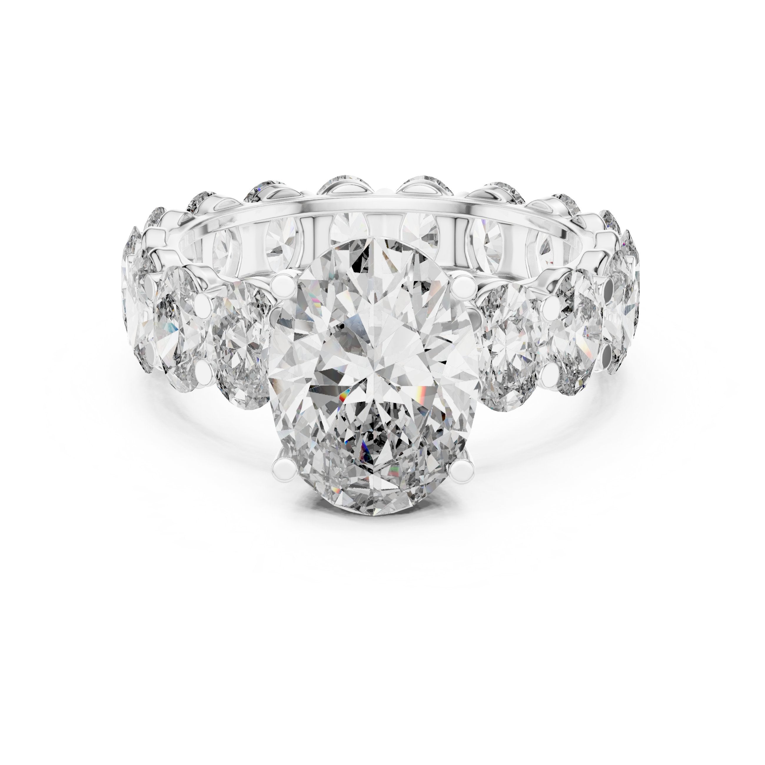 Oval Diamond Engagement Ring with Oval Side Stone Halo Band in White Gold - VYKA Diamonds