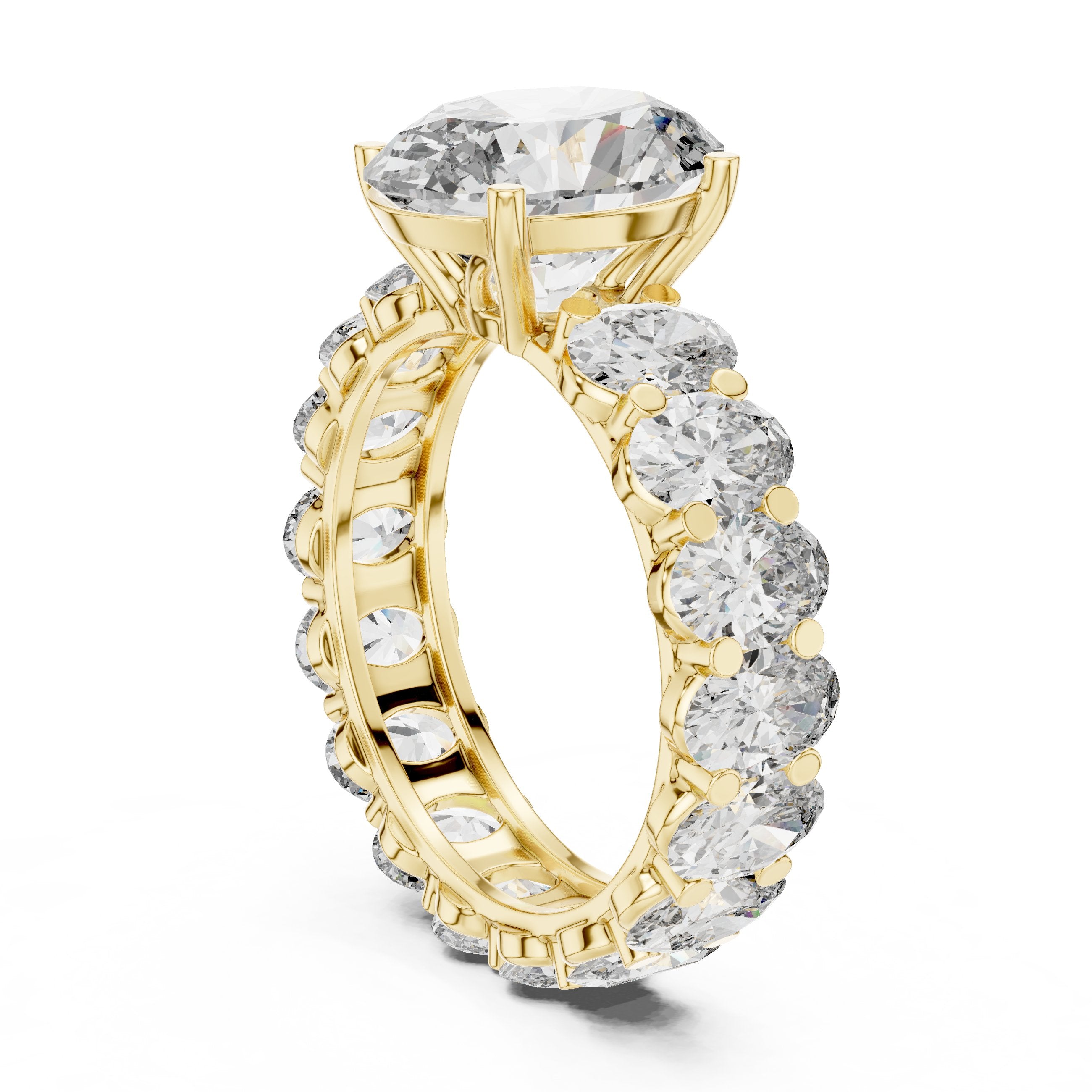 Oval Diamond Engagement Ring with Oval Side Stone Halo Band in Yellow Gold - VYKA Diamonds