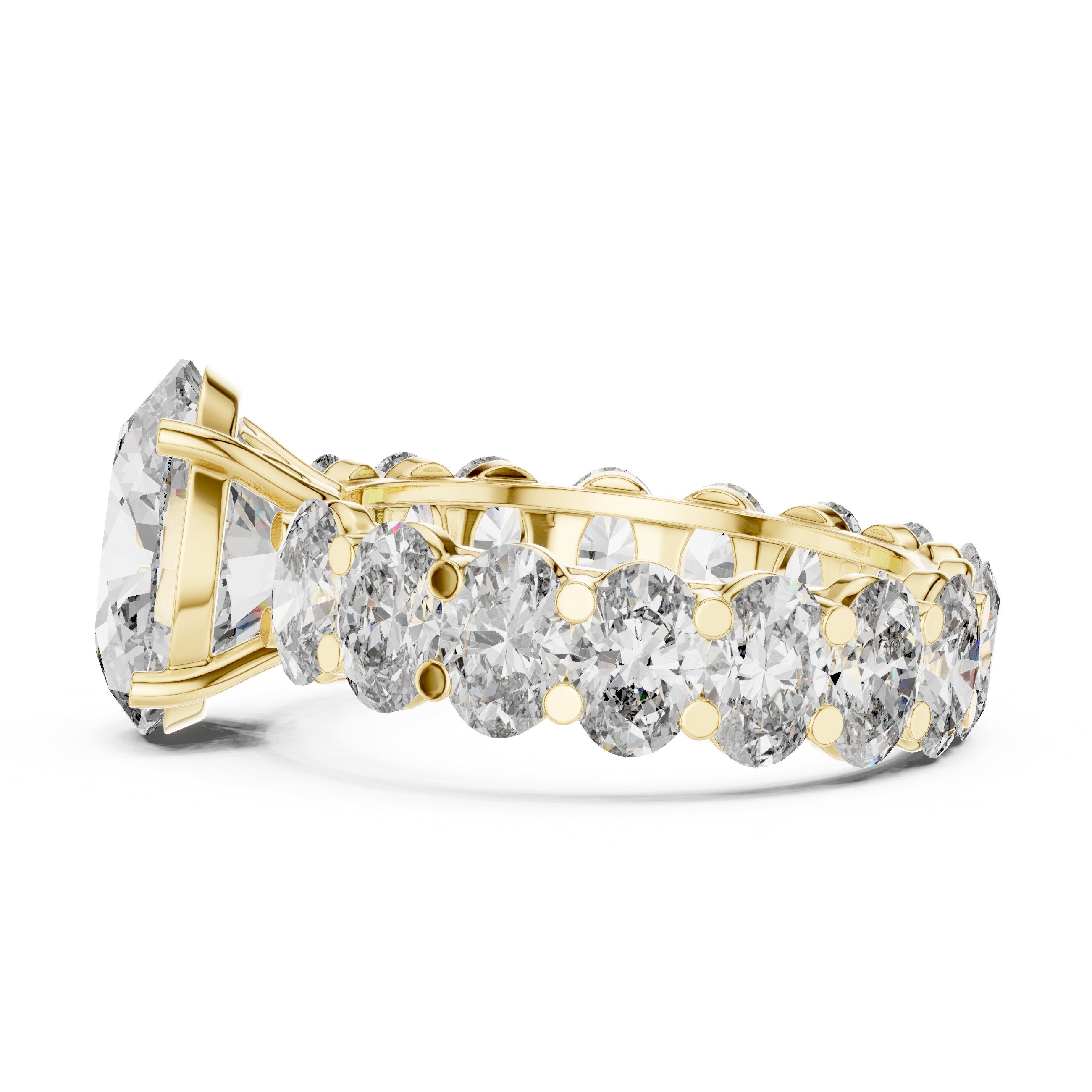 Oval Diamond Engagement Ring with Oval Side Stone Halo Band in Yellow Gold - VYKA Diamonds