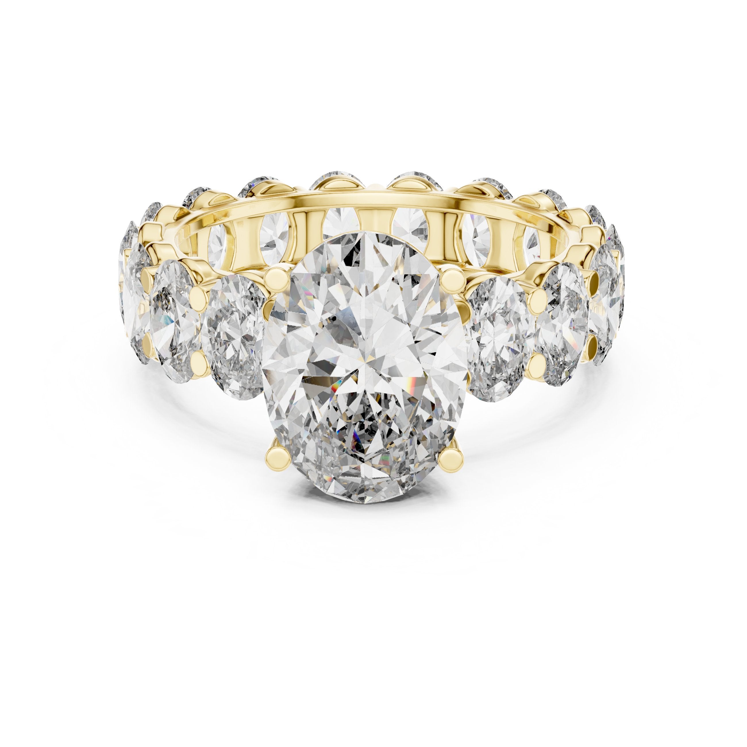 Oval Diamond Engagement Ring with Oval Side Stone Halo Band in Yellow Gold - VYKA Diamonds