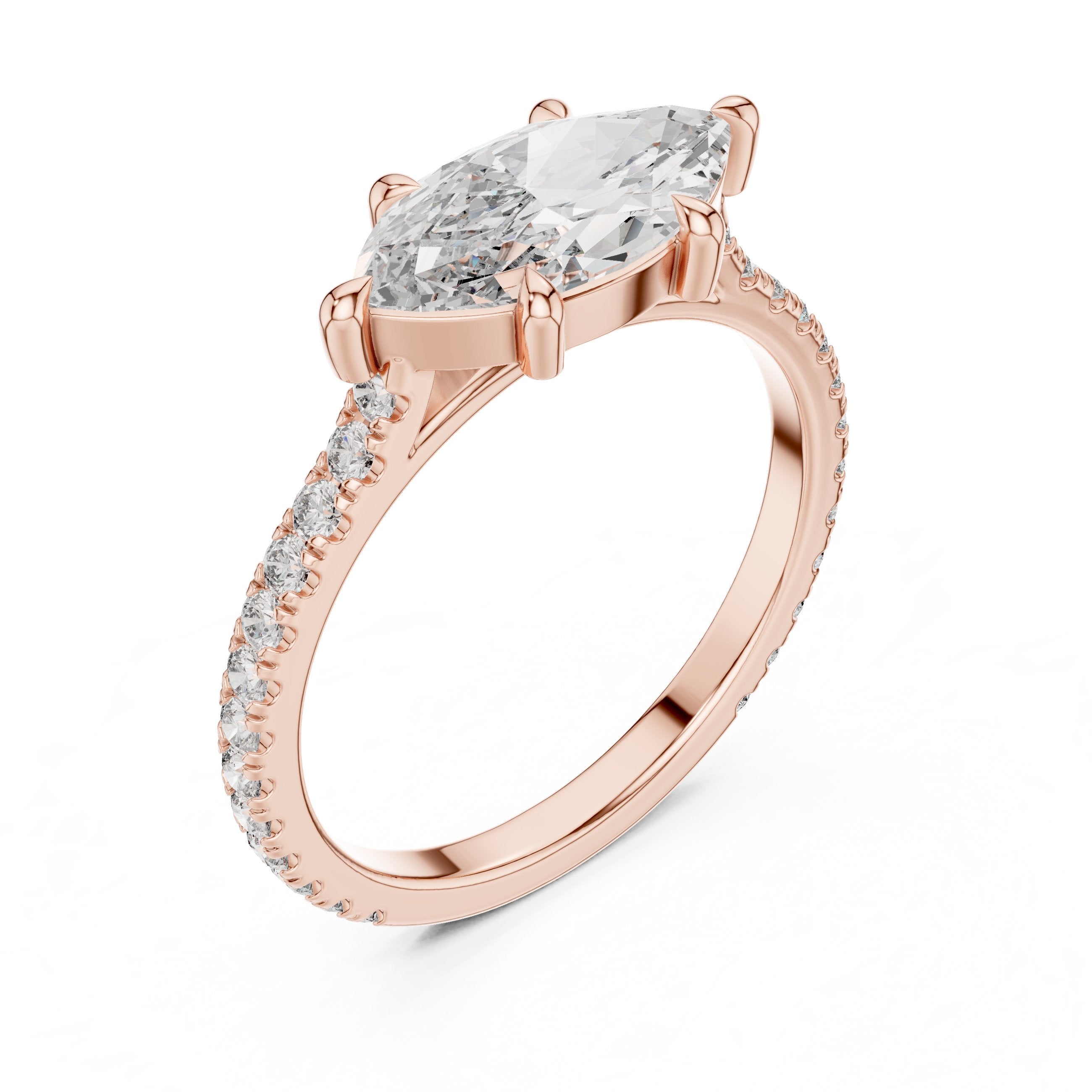 Marquise Cut Engagement Ring with Pavé Band in Rose Gold - VYKA Diamonds