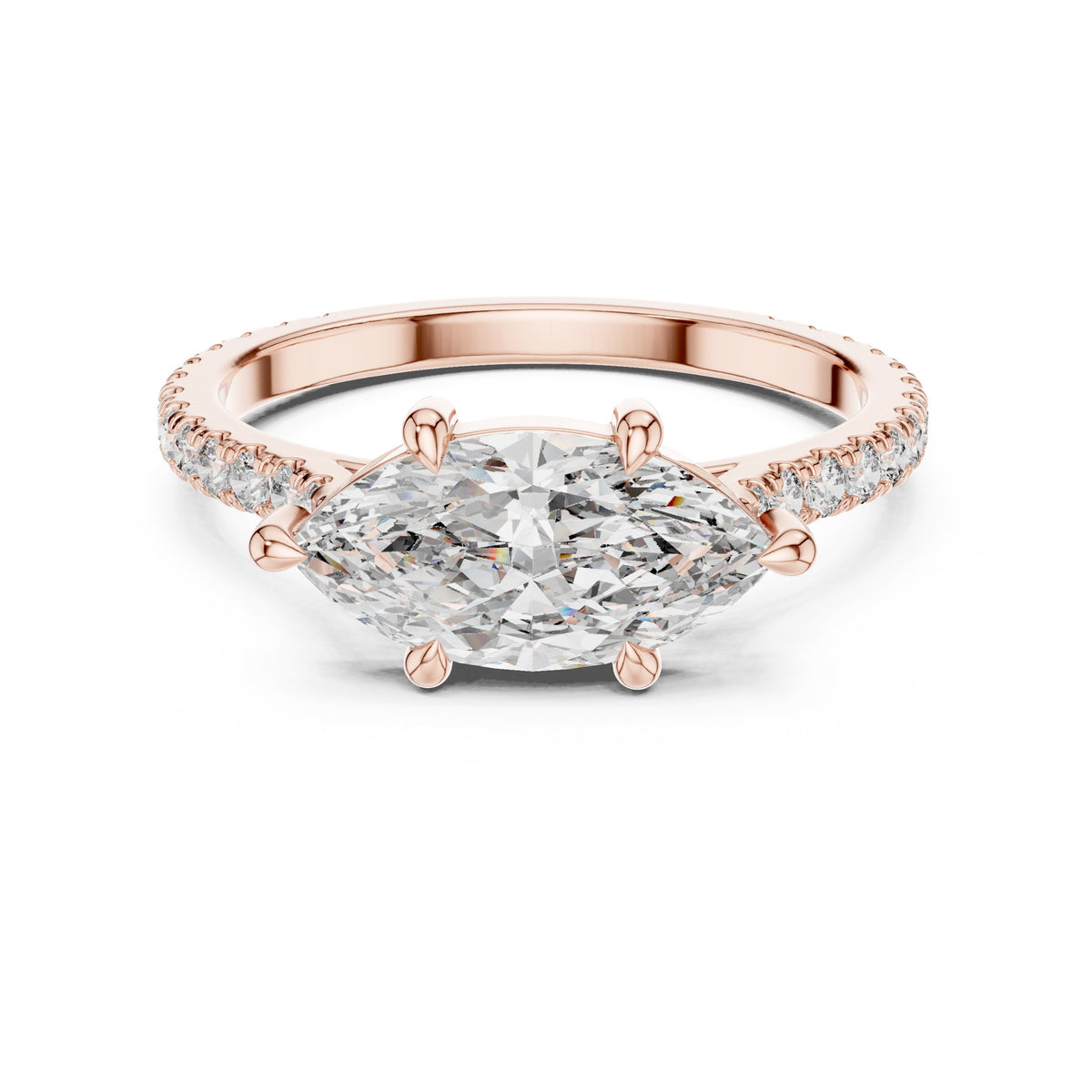 Marquise Cut Engagement Ring with Pavé Band