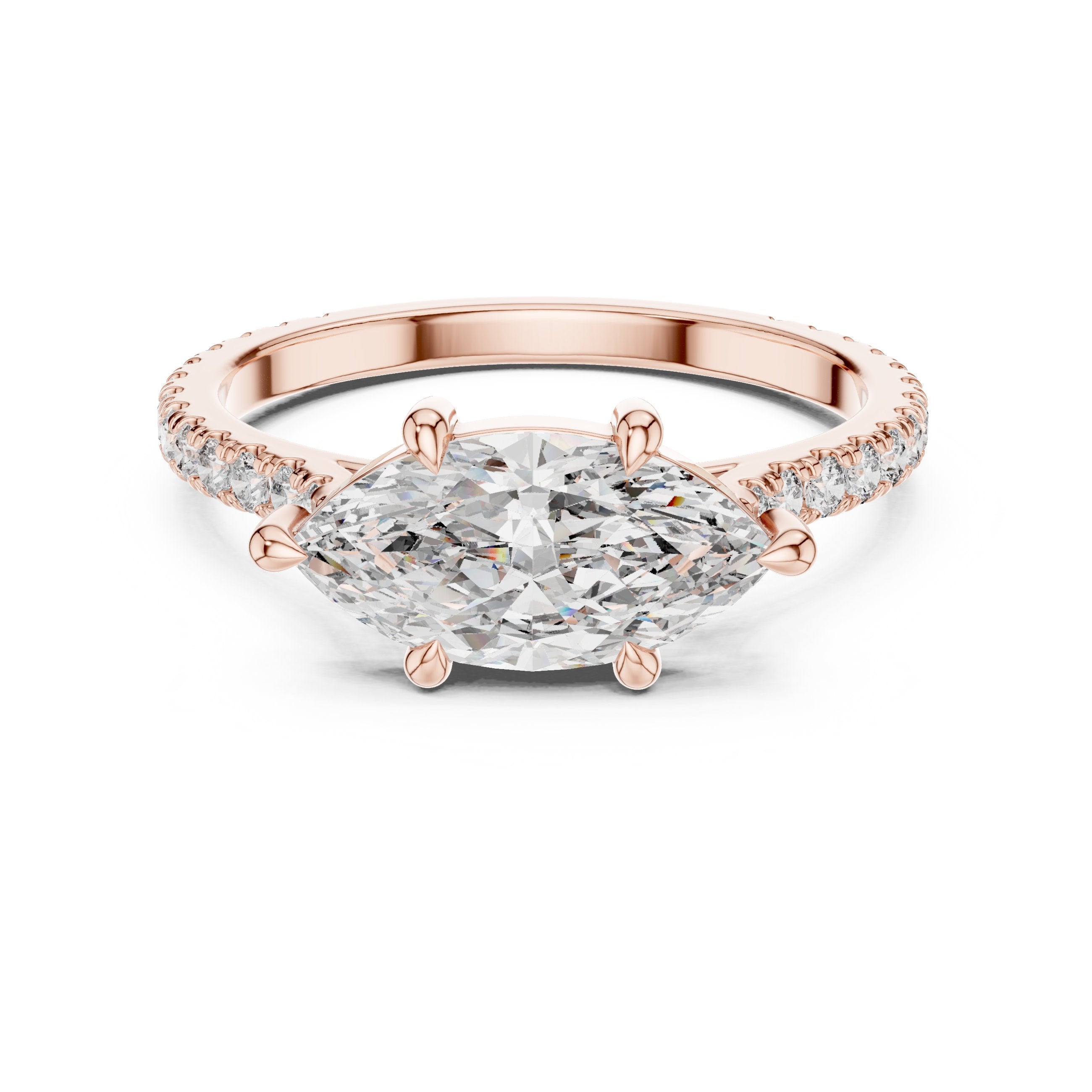 Marquise Cut Engagement Ring with Pavé Band in Rose Gold - VYKA Diamonds