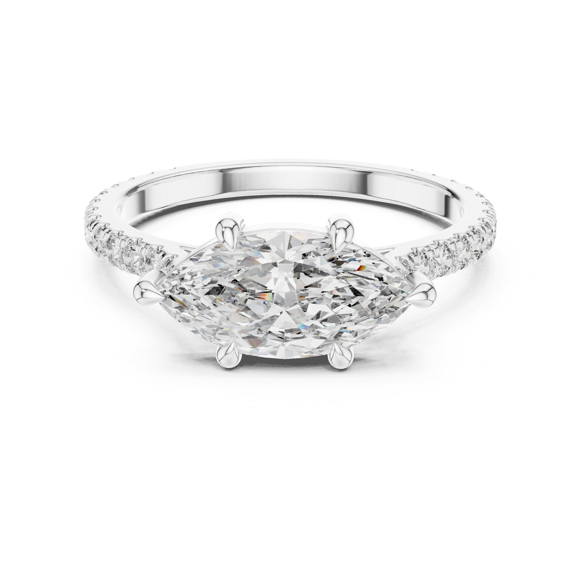Marquise Cut Engagement Ring with Pavé Band